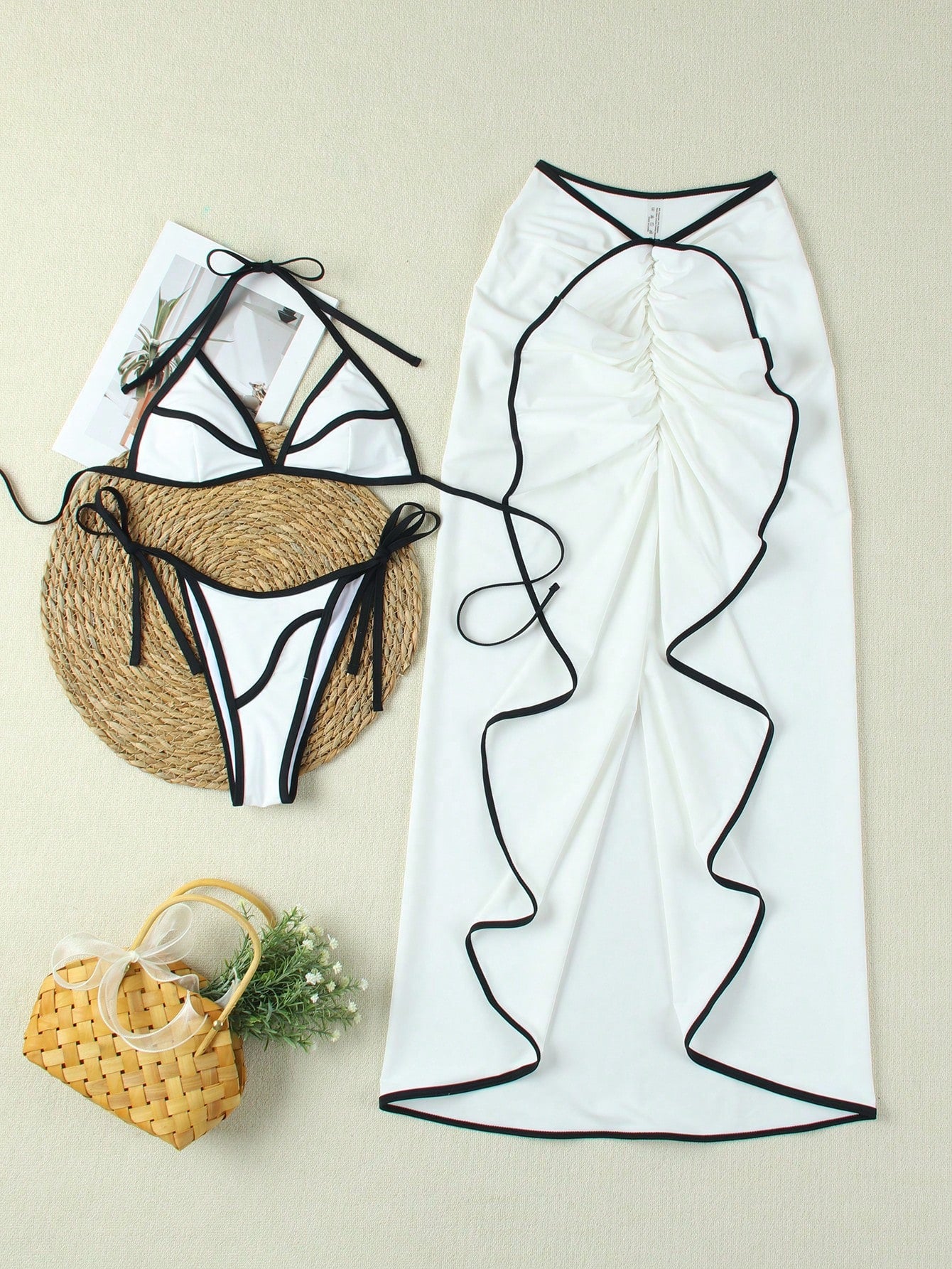 Women's Elegant White Bikini Wavy-Hemmed Three-Piece Swimsuit Summer Spring 2026 Beach Holiday - image 4