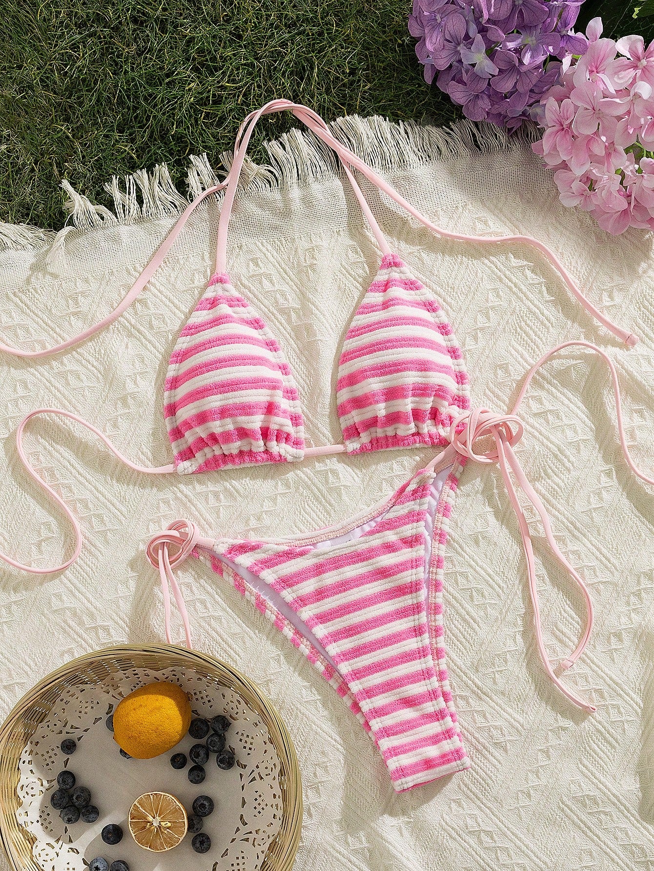 Sultry Sol New Soft Bandeau Striped Tie Neck Simple Elegant Party