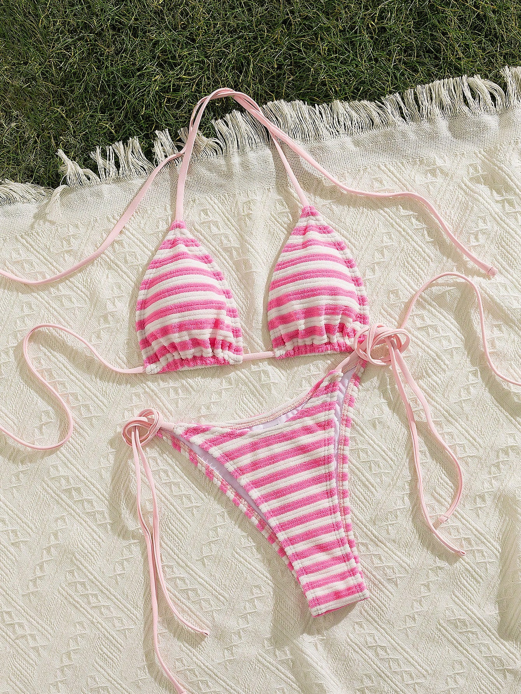 Sultry Sol New Soft Bandeau Striped Tie Neck Simple Elegant Party