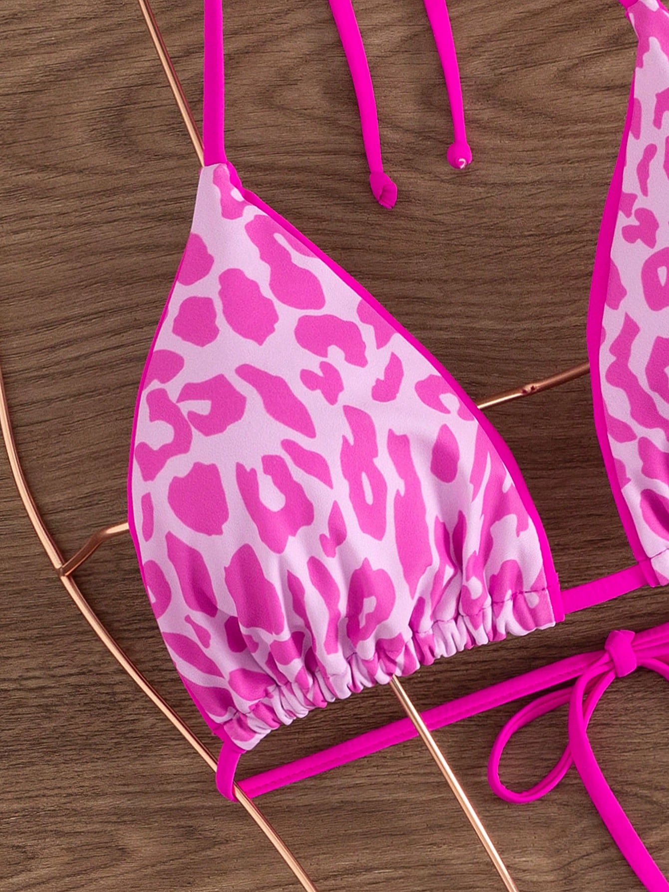 Women's Leopard Print Halter Neck Tie Sexy Bikini Set, Summer Beach Vacation Sty