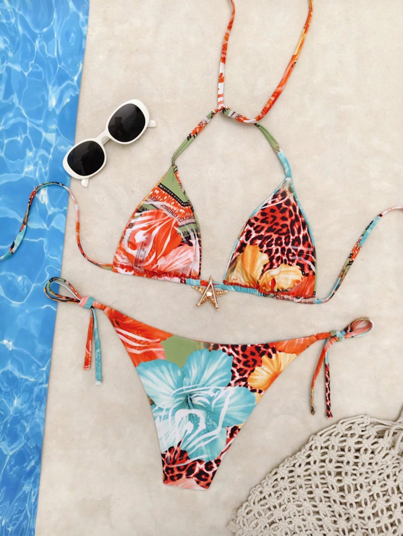 2pcs/Set Summer Vacation Random Leopard & Floral Print Metal Starfish
