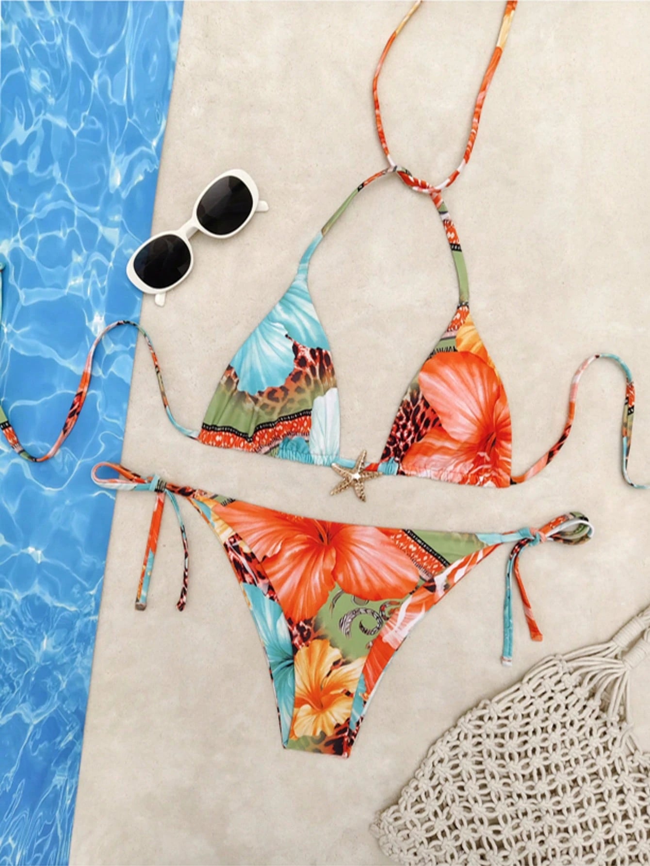 2pcs/Set Summer Vacation Random Leopard & Floral Print Metal Starfish