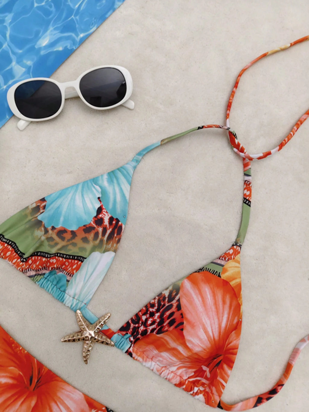 2pcs/Set Summer Vacation Random Leopard & Floral Print Metal Starfish