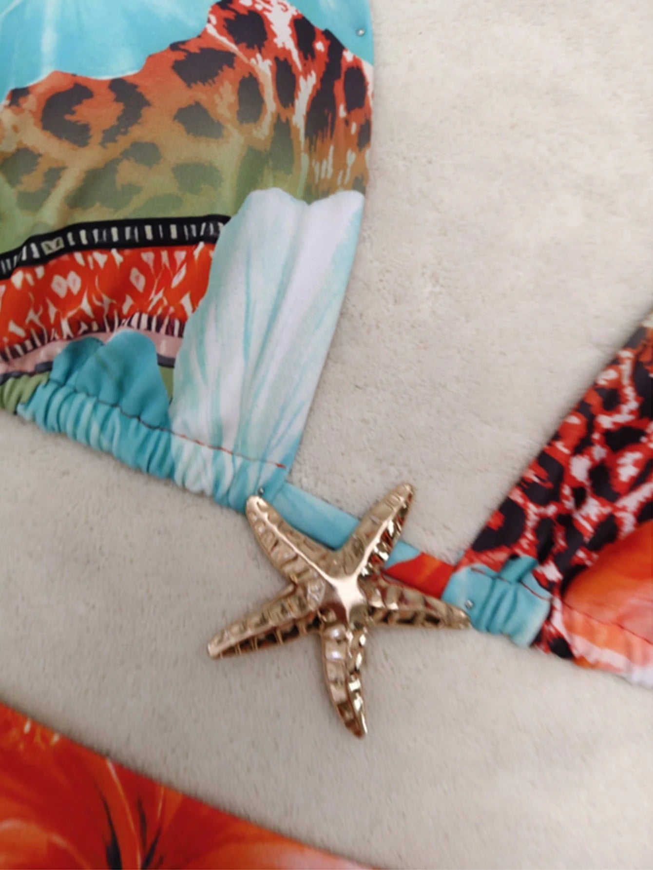 2pcs/Set Summer Vacation Random Leopard & Floral Print Metal Starfish