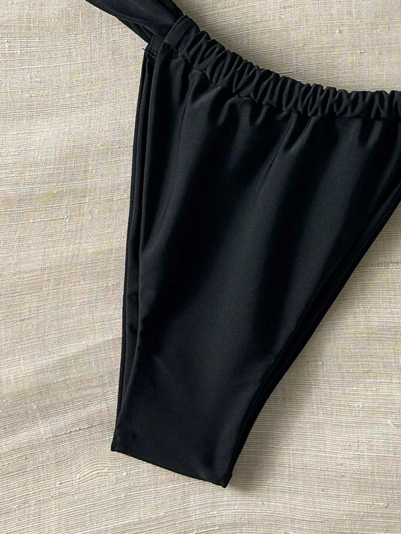 Swim Chiccia Women's Summer Solid Color Bandeau Metallic Accent & Thong Bikini Swimwear Set, Sexy - image 4
