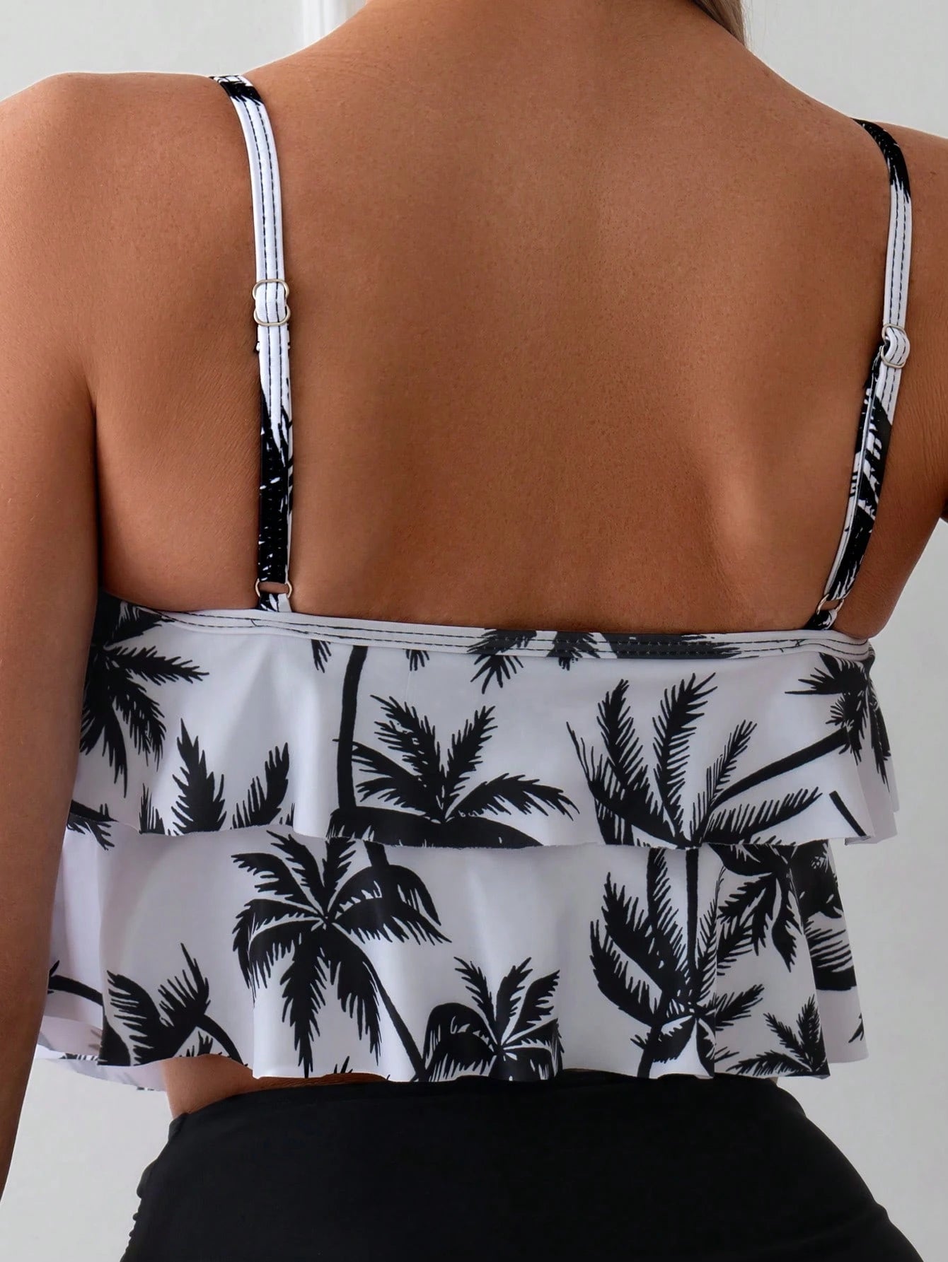 Women's Fashion Ruffled Coconut Tree Print Sexy Tankini Swimsuit Set, Elegant Wo
