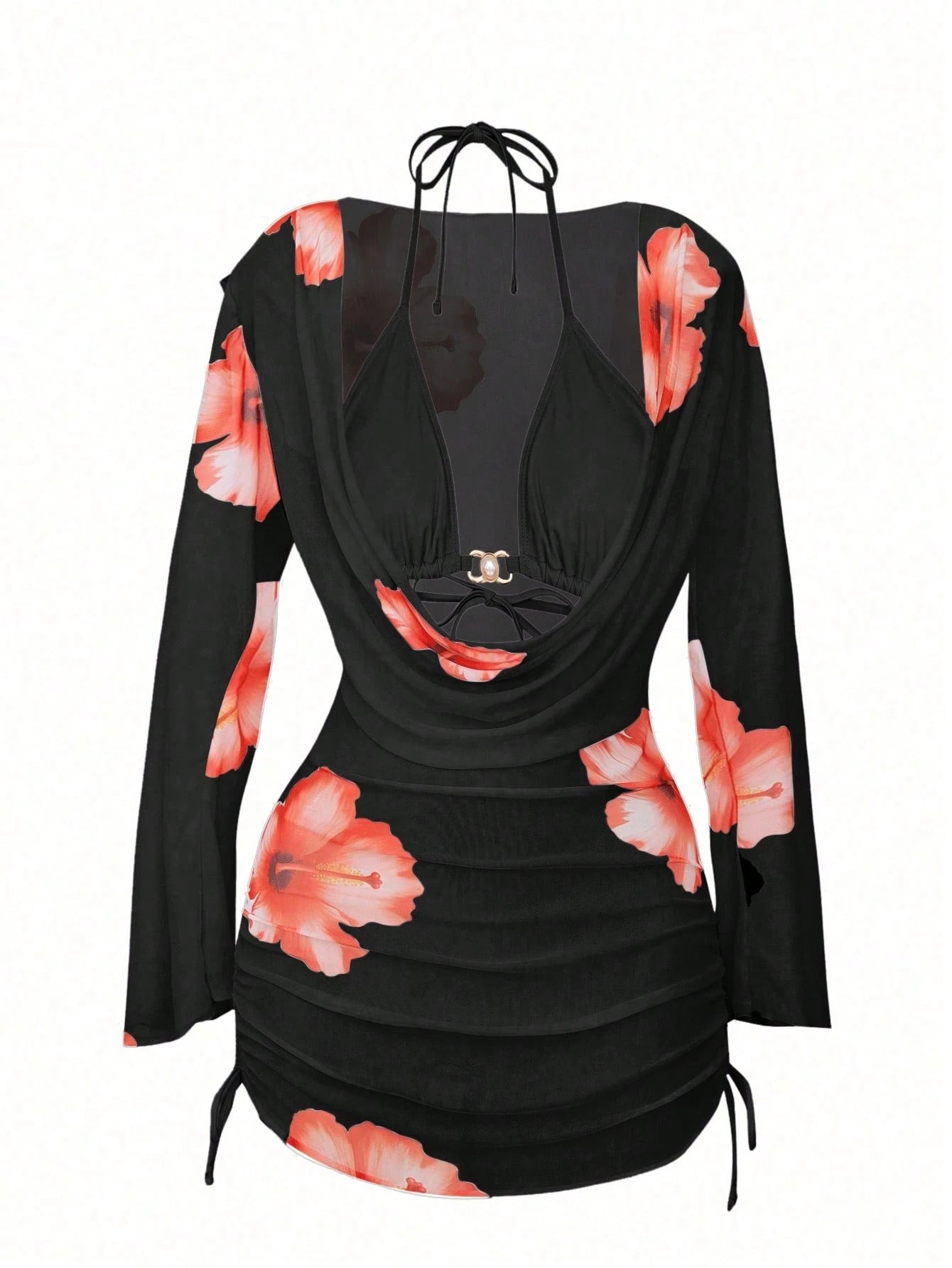 3pcs/Set Vacation Beach Floral Jacquard Bikini Set, New Summer Pearl Button Chiffon Printed Camisole, Bra, - image 7
