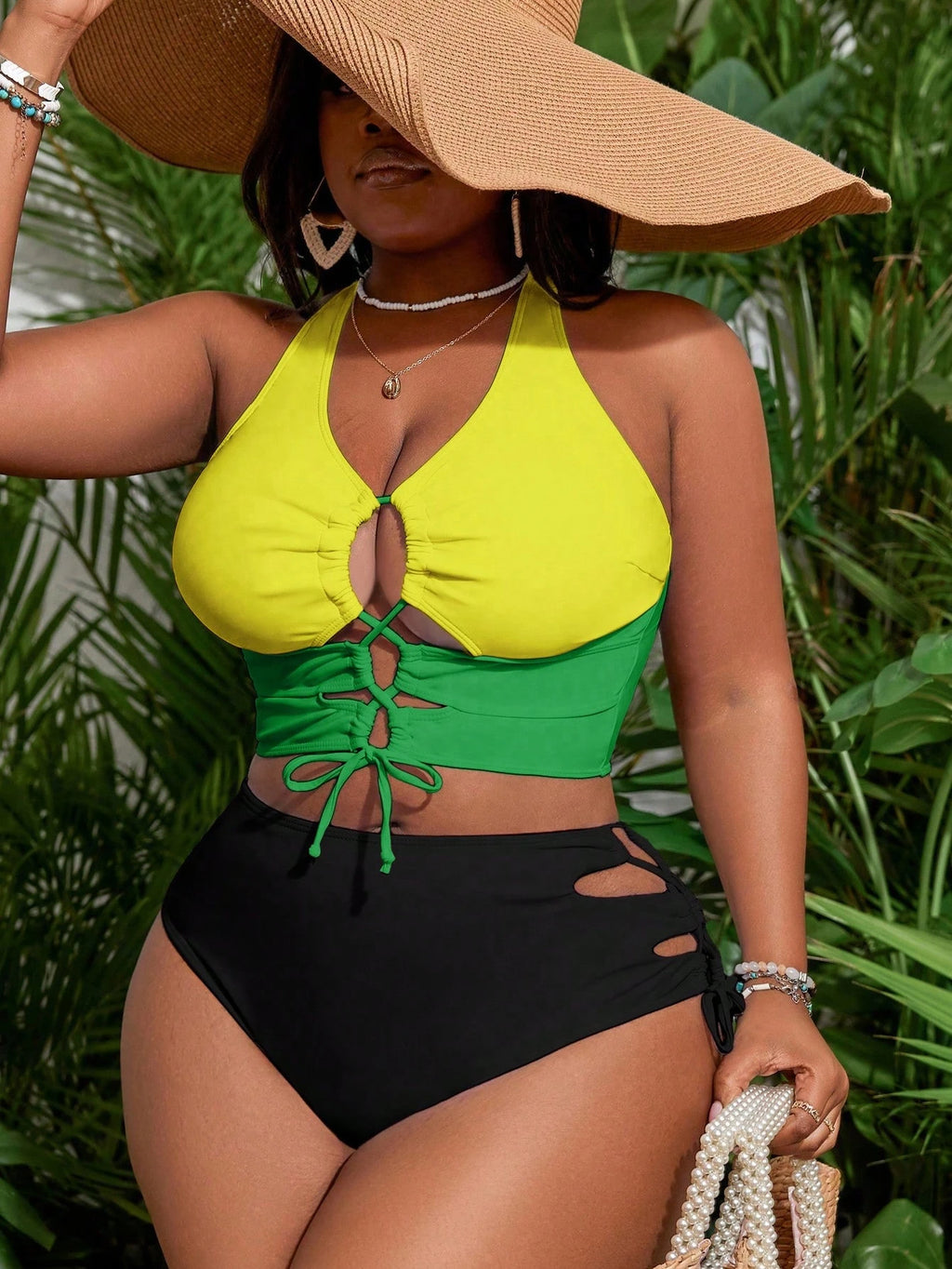 Slaydiva Plus Size Women's Contrast Color Tie-Up Design Sexy Bikini Swimwear Set, For Summer Beach Vacation - image 18