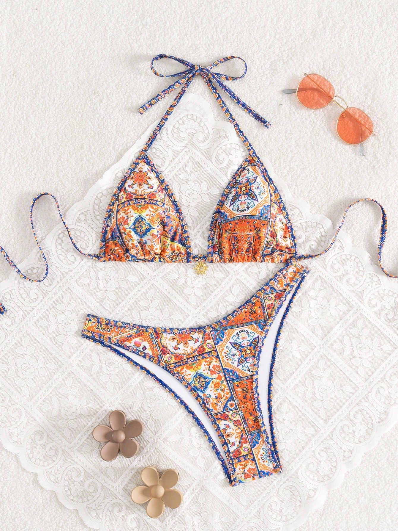 Swim Vcay 2pcs/Set Women Red White And Blue Summer Boho Beach