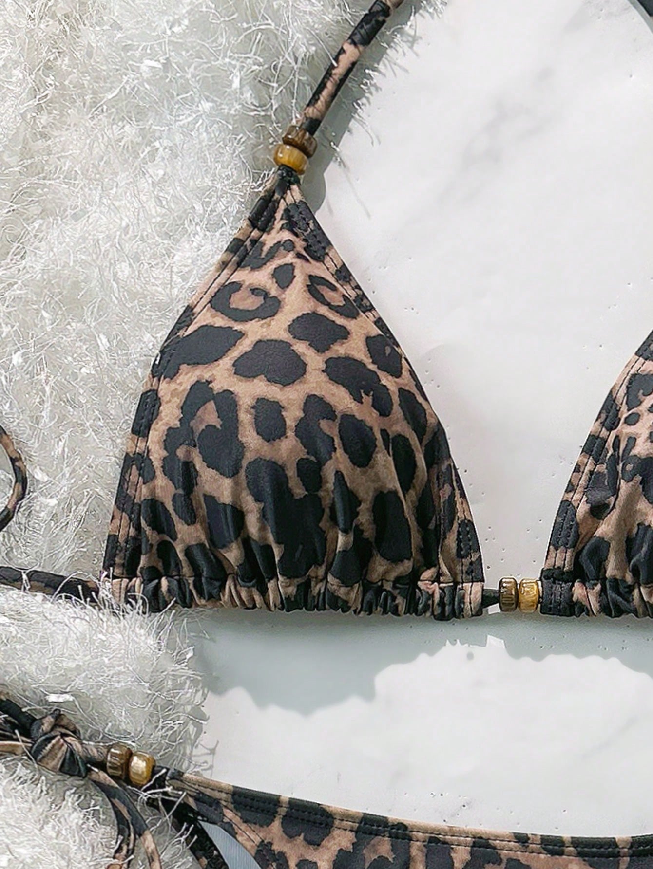Soleia Women's Leopard Print Contrast Color Tie-Up Beaded Decor