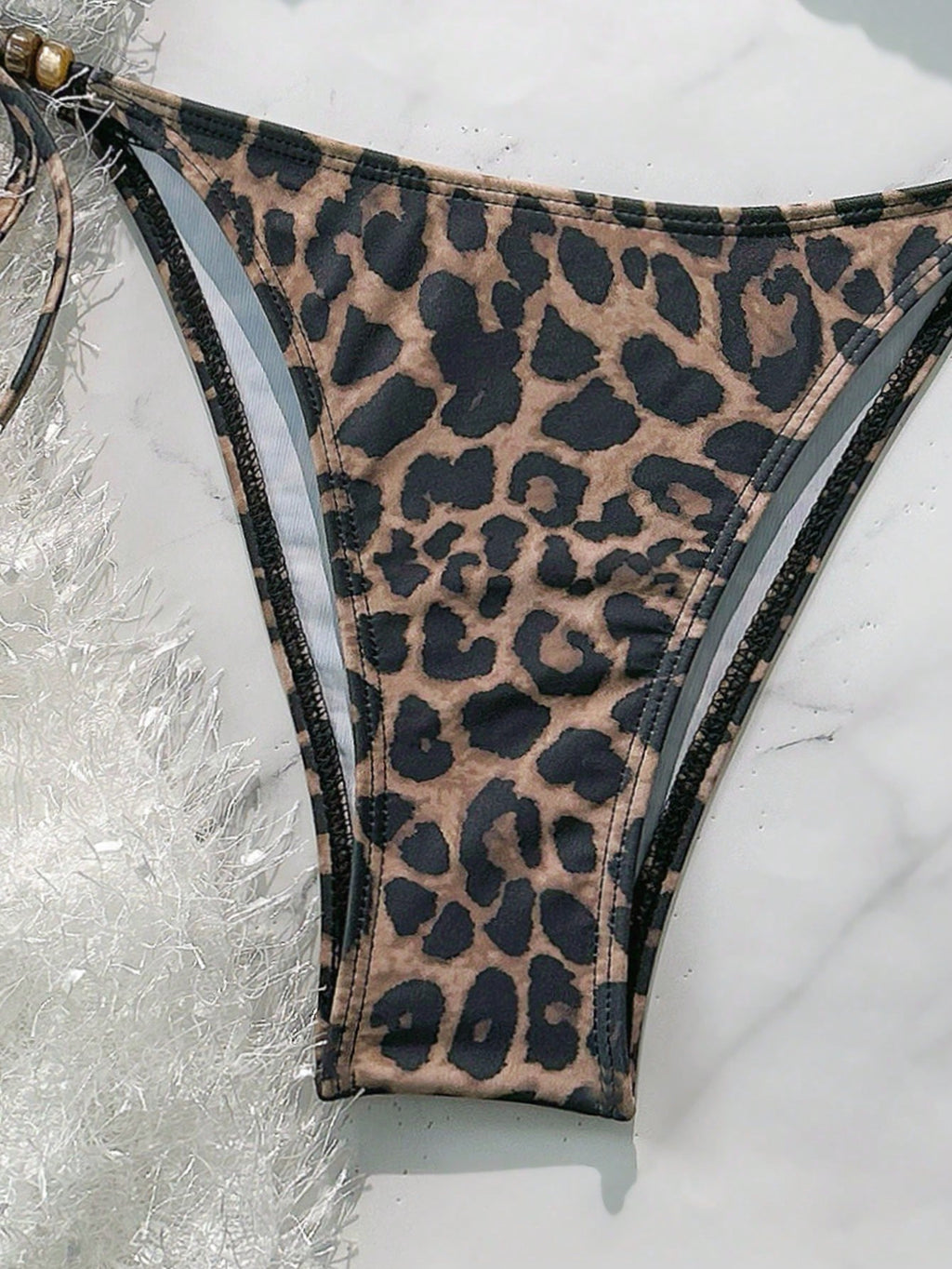 Soleia Women's Leopard Print Contrast Color Tie-Up Beaded Decor