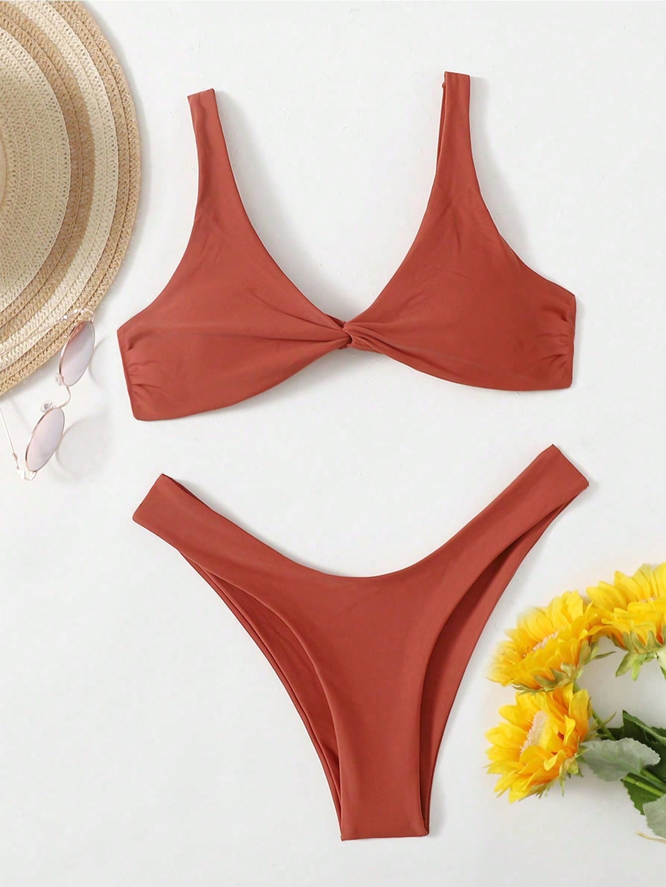Swim Mod Fish Scales Print Knot Front Swim Top & Swim Bottom Bikini