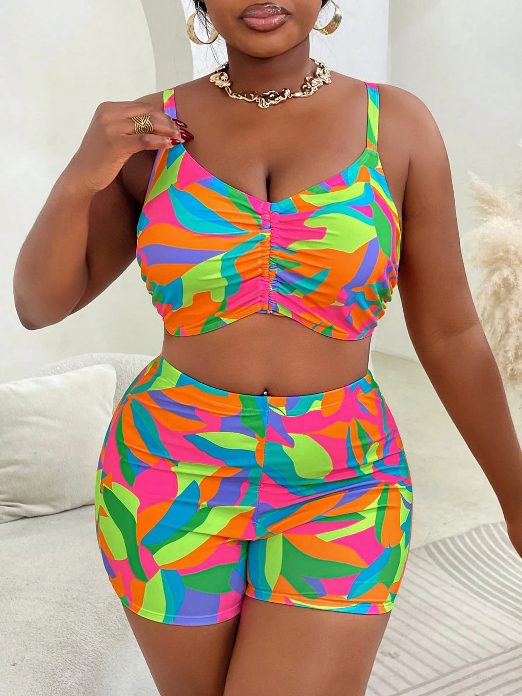 Slaydiva 3pcs Plus Size Swimwear Set, Includes Swimwear, Cover-Up, Random Floral Print, Casual Summer Beach - image 8