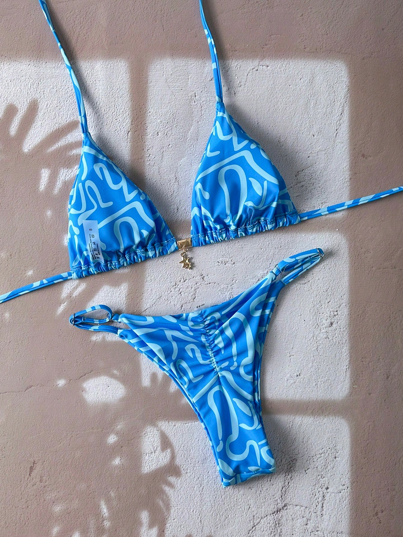Elavelle Women's Halter Tie Back Zebra Stripe Thong Bikini Set Multicolor Fabric
