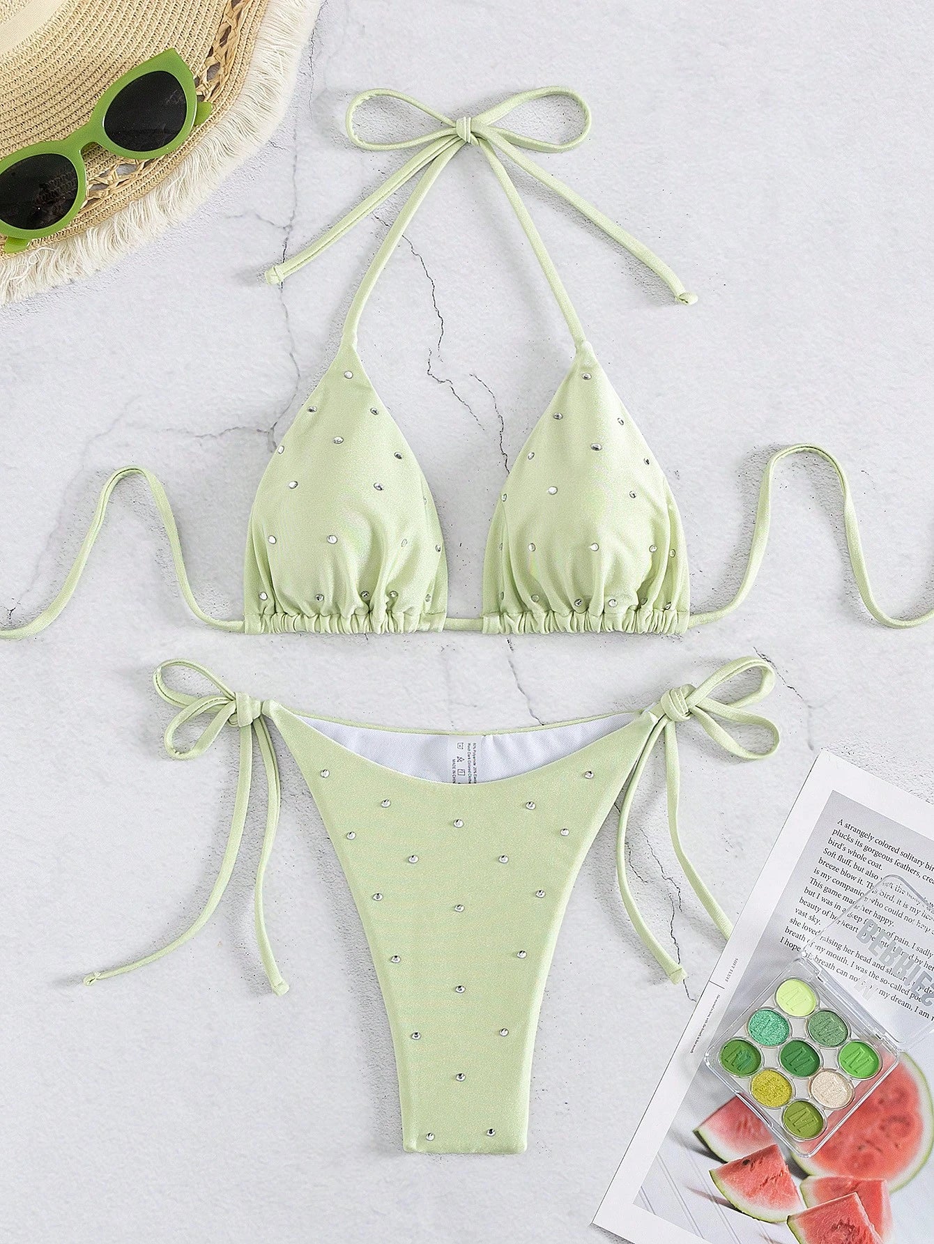 New Arrival Women Rhinestone Decor Bikini Two Pieces Swimwear Set, European & Am
