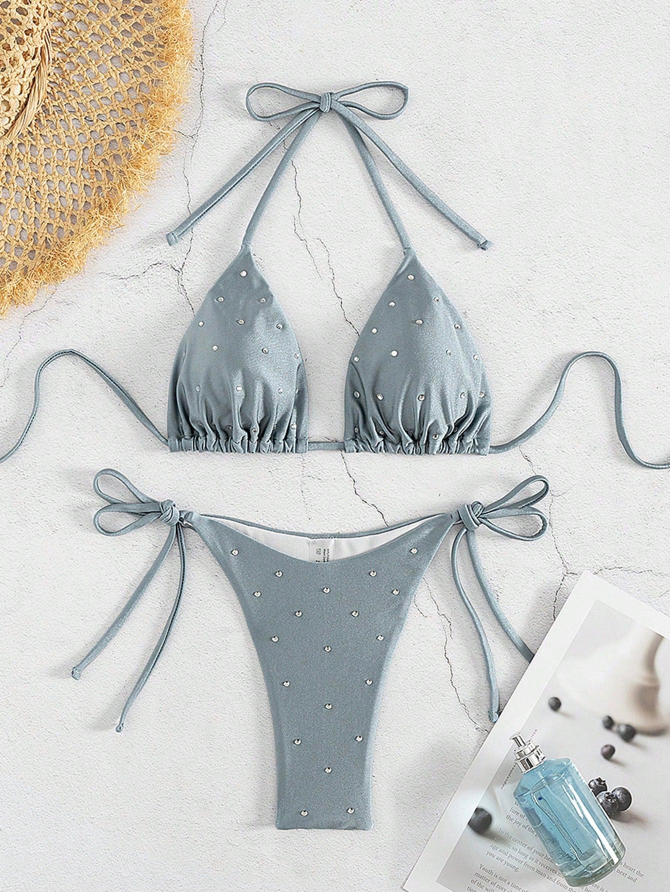 New Arrival Women Rhinestone Decor Bikini Two Pieces Swimwear Set, European & Am