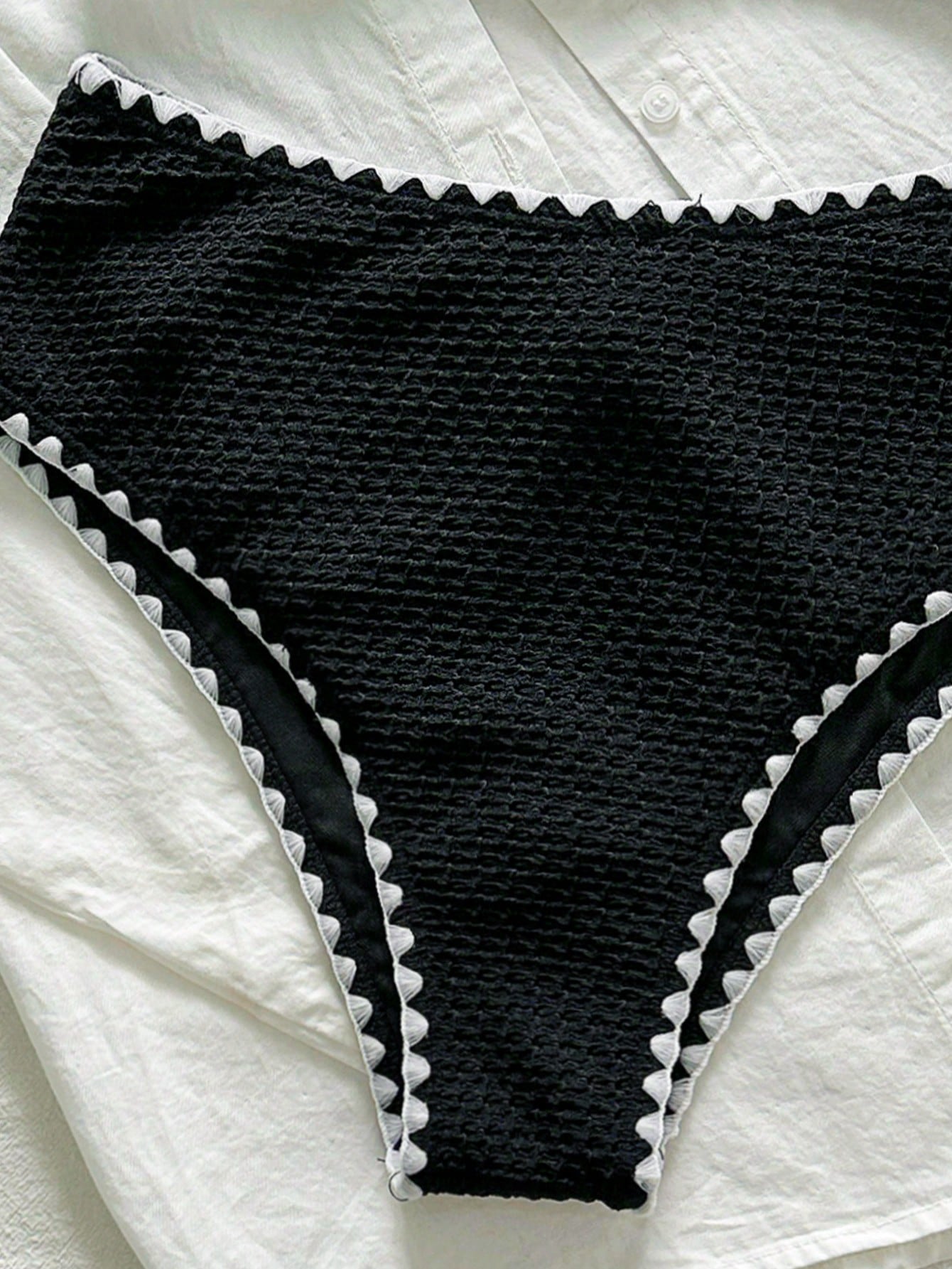 Swim Mod New Textured Fabric Women Summer Holiday Bandeau Teeth Edge Crafted Bikini Set - image 5