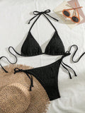 Swim Basics Women's Solid Color Halter Neck Sexy Bikini Set Bathing Suit For Sum