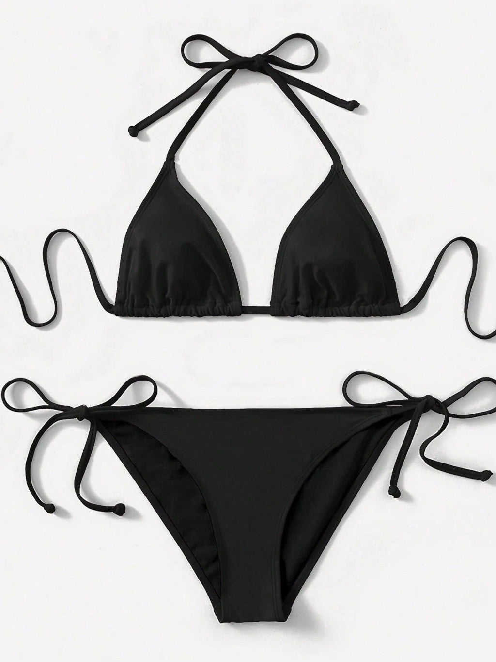Swim SXY 2pcs 2025 Solid Color Halter Top & Tie Back Bottom Bikini