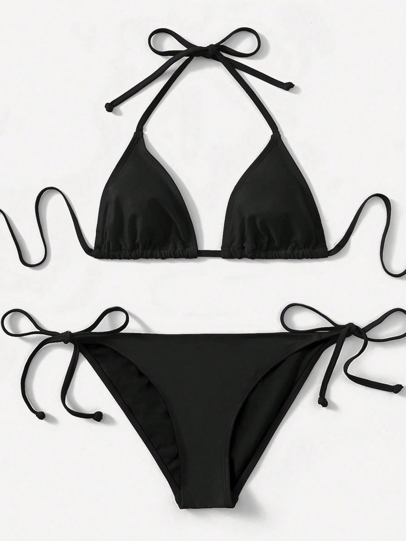 Swim SXY 2pcs 2025 Solid Color Halter Top & Tie Back Bottom Bikini