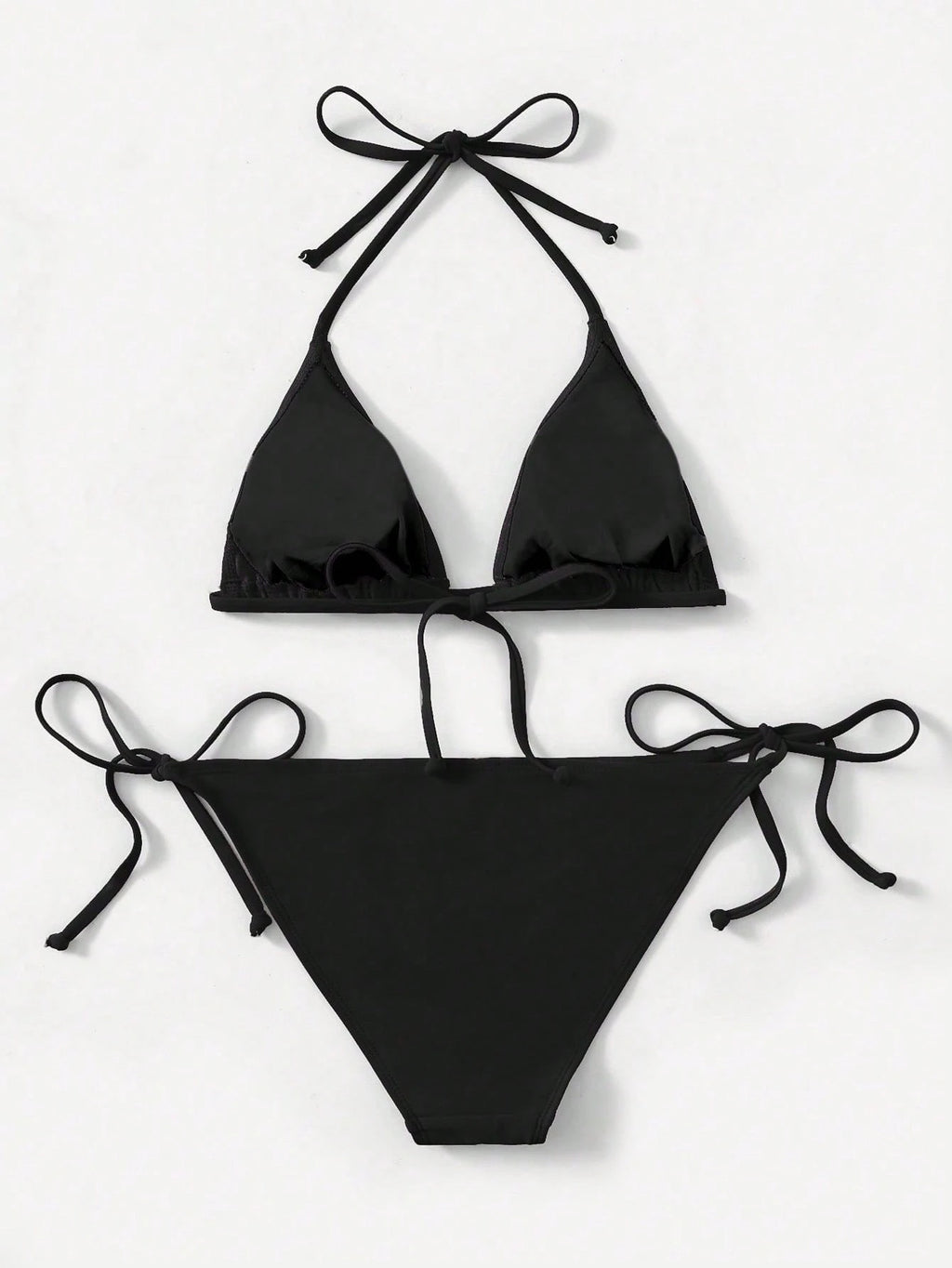 Swim SXY 2pcs 2025 Solid Color Halter Top & Tie Back Bottom Bikini
