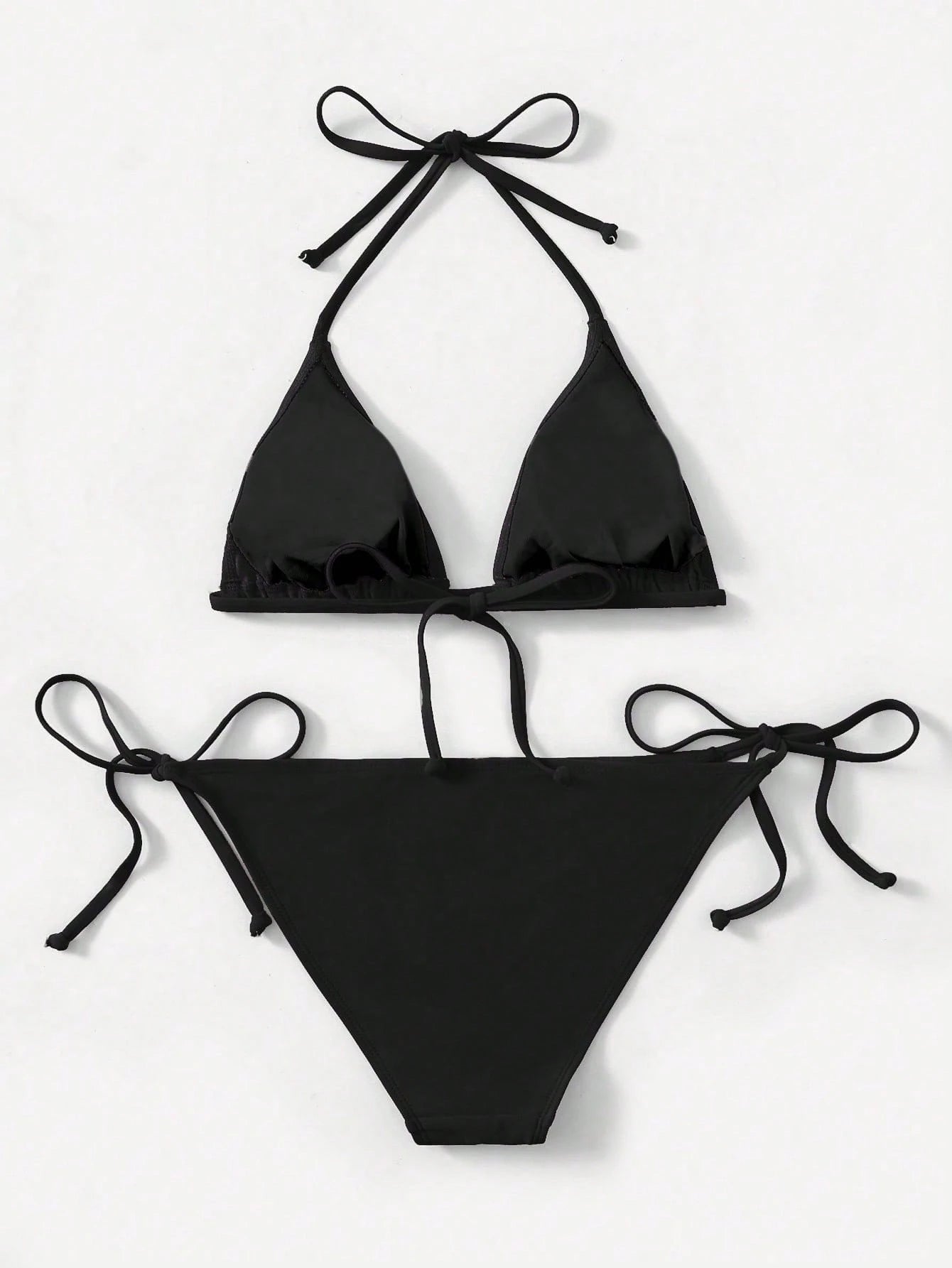 Swim SXY 2pcs 2025 Solid Color Halter Top & Tie Back Bottom Bikini