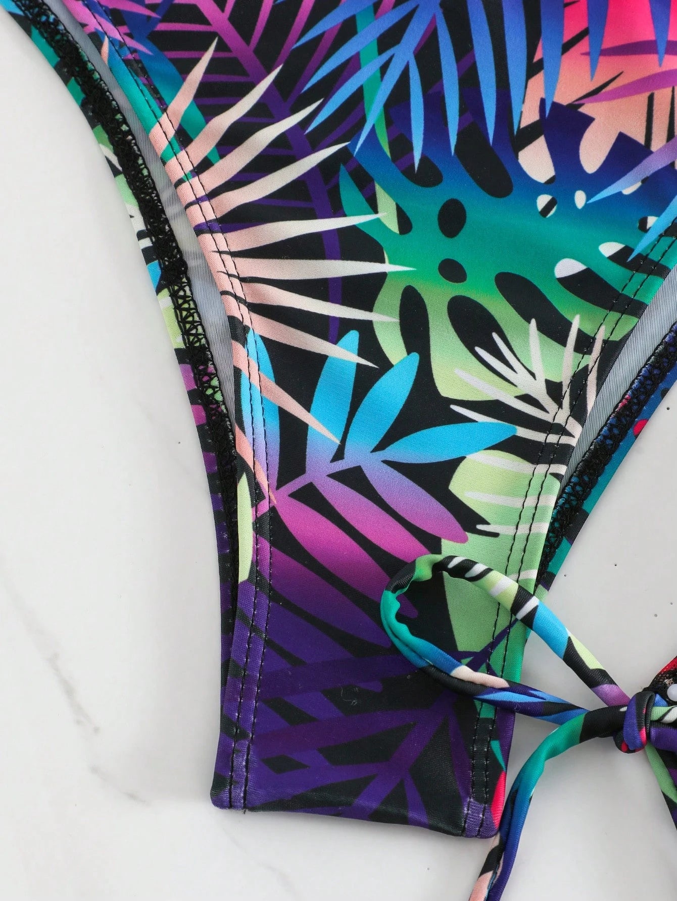 3pcs/Set Women's Tropical Plants Print Halter Tie Bikini Set With