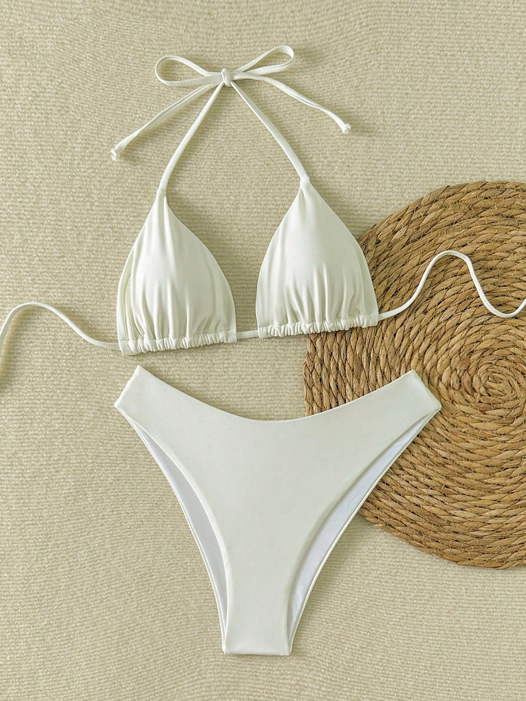 Women's Halter Tie Solid Color Sexy Bikini Swimwear Set, Halter Tie Backless Wom
