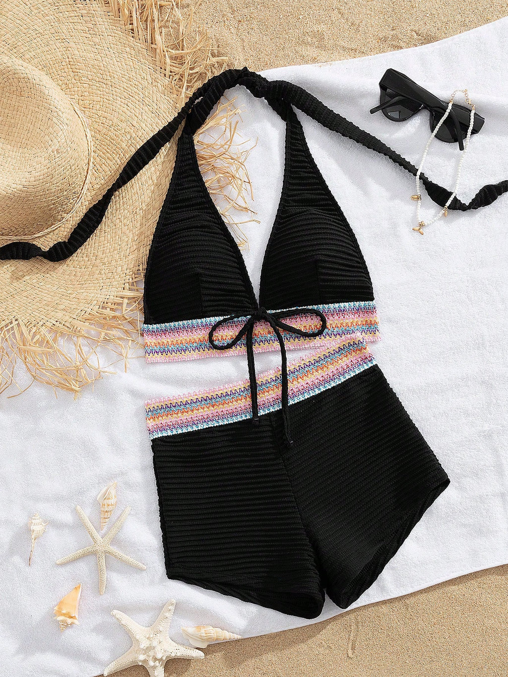Swim Vcay 2pcs Spring Break Tie-Dye Halter Wrap Back Beach Bikini Set,Casual Holiday Party Festival Beach - image 15