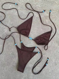 American Style Sexy Solid Brown Color Bikini Swimsuit For Women