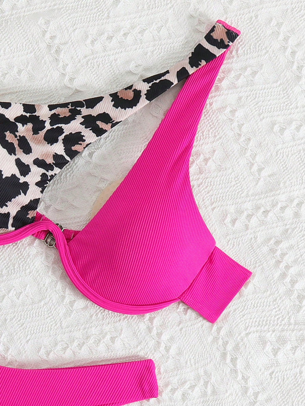 Swim Vcay Women's Rainbow Leopard,Red Colorblock Ribbed Bikini