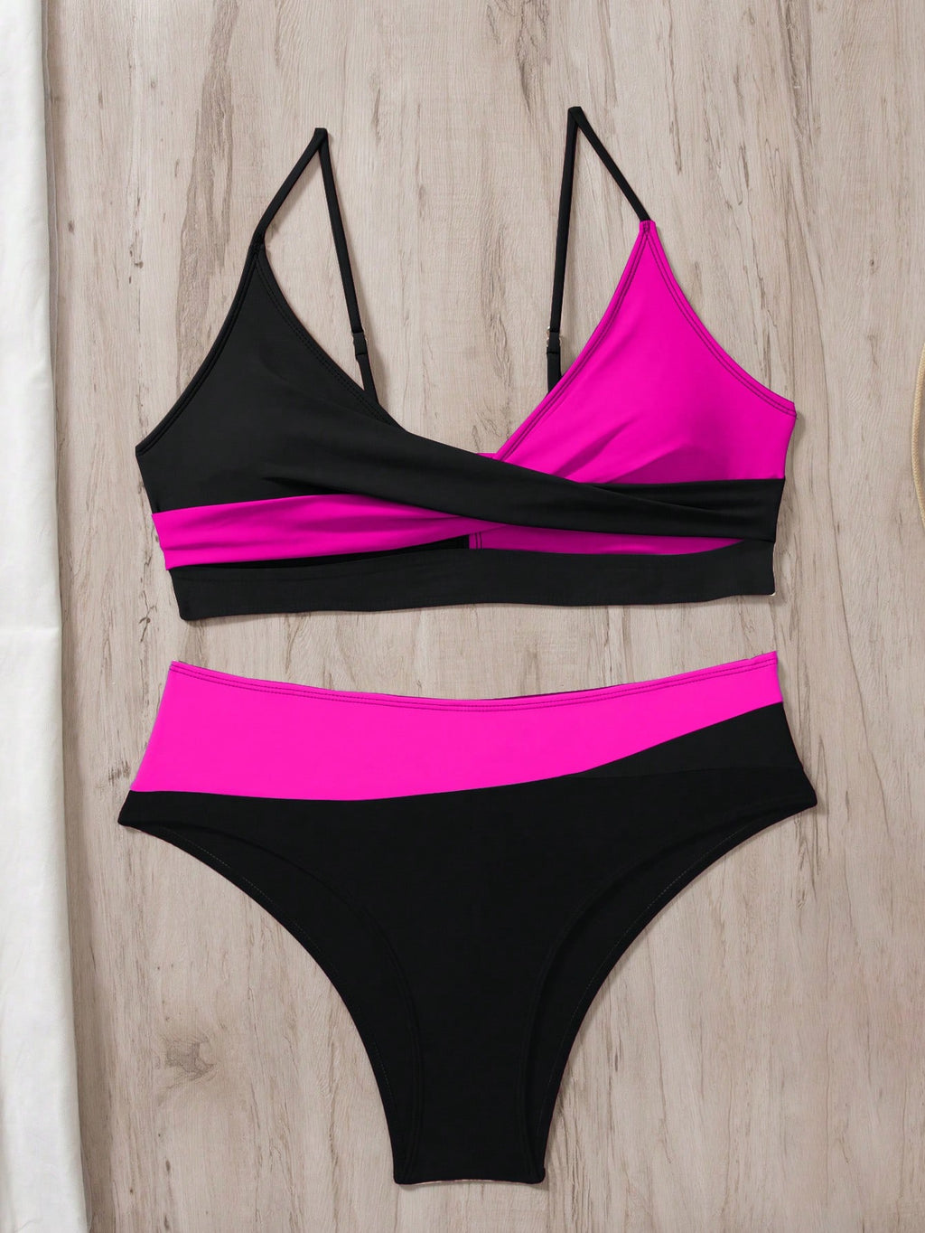 Swim Women Summer Beach Color-Block Spaghetti Strap Bikini Set