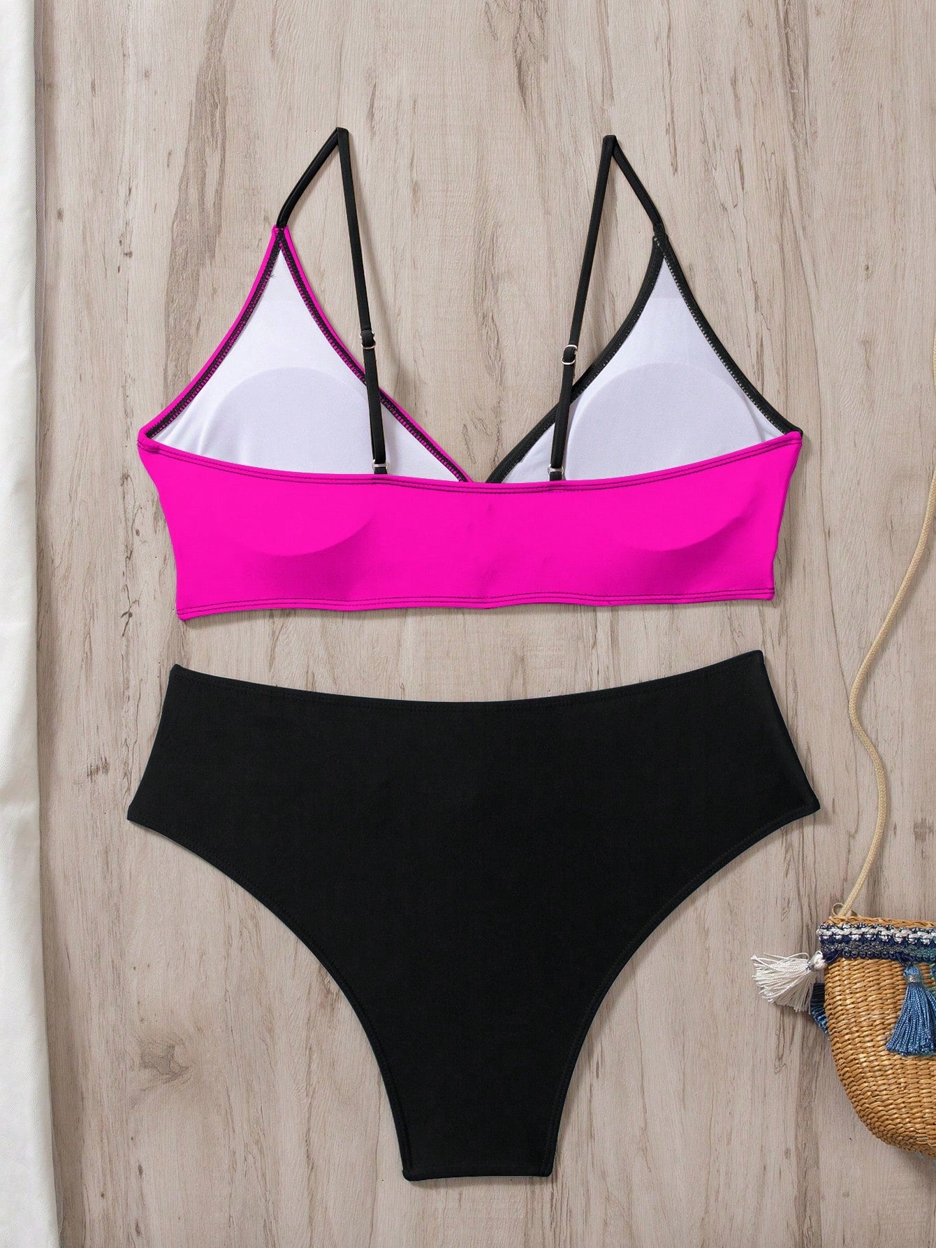 Swim Women Summer Beach Color-Block Spaghetti Strap Bikini Set