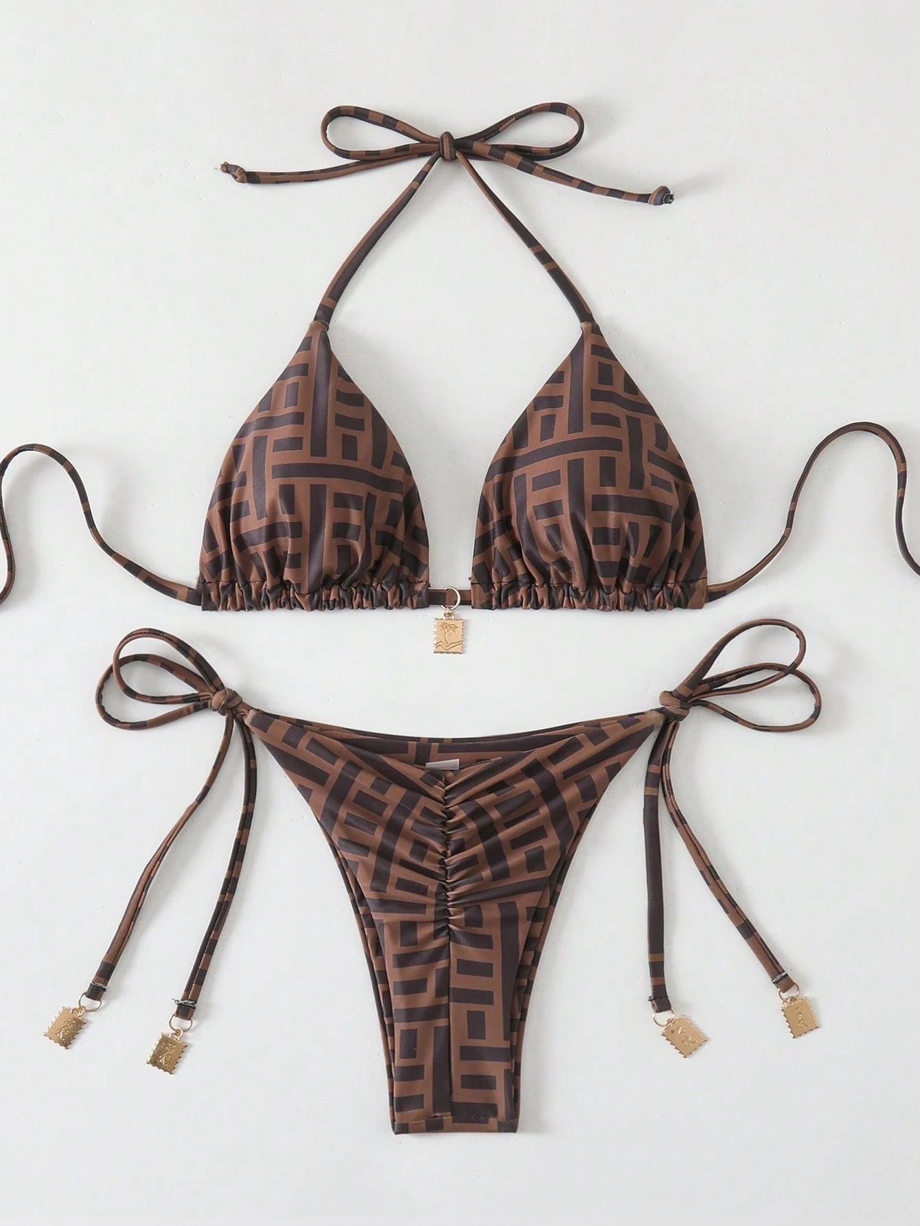 Swim Chiccia Springbreak Women Summer Random Floral Printed Metal Decor Vintage 2pcs Spaghetti Strap Bikini - image 8