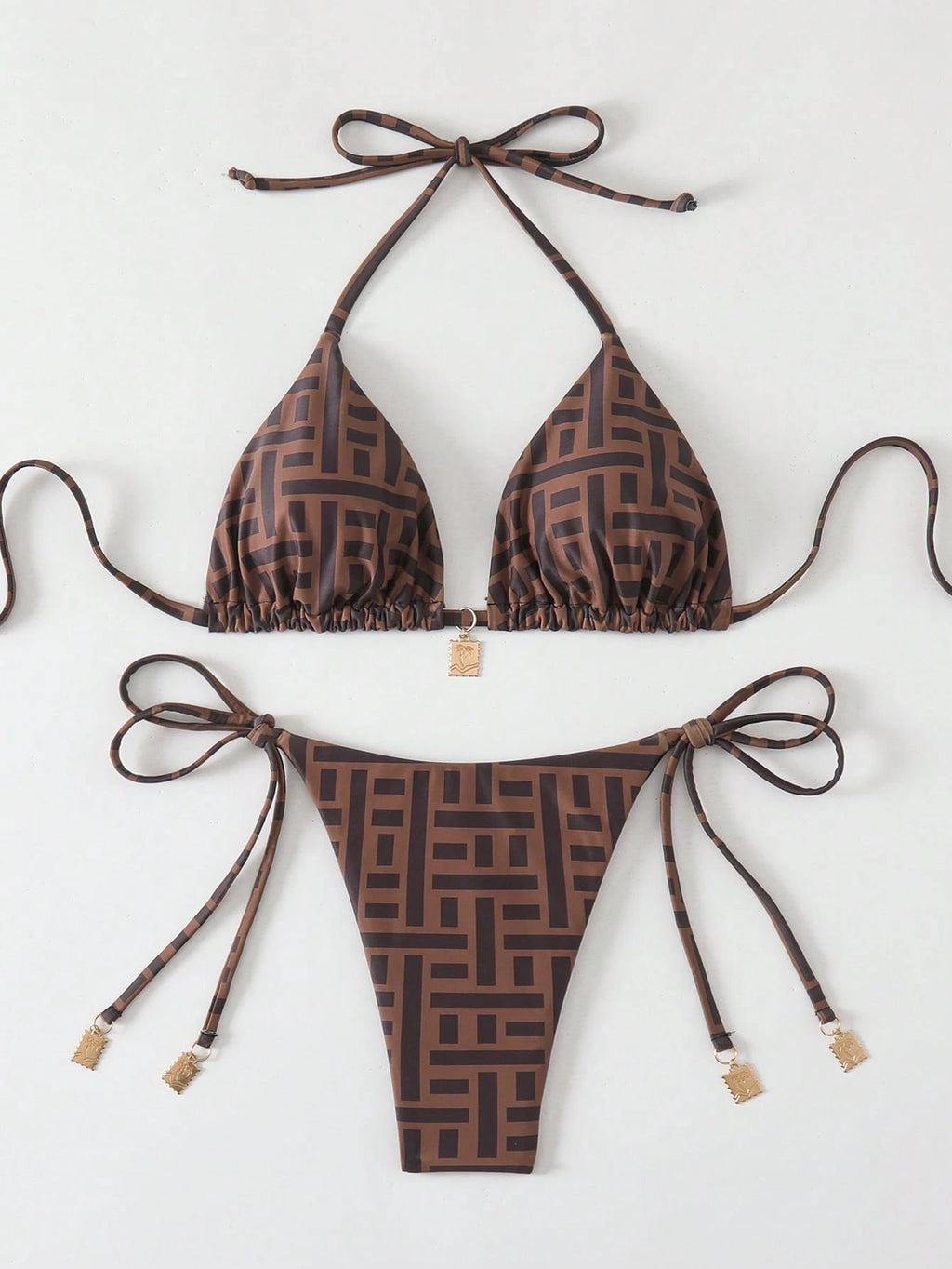 Swim Chiccia Springbreak Women Summer Random Floral Printed Metal Decor Vintage 2pcs Spaghetti Strap Bikini - image 9