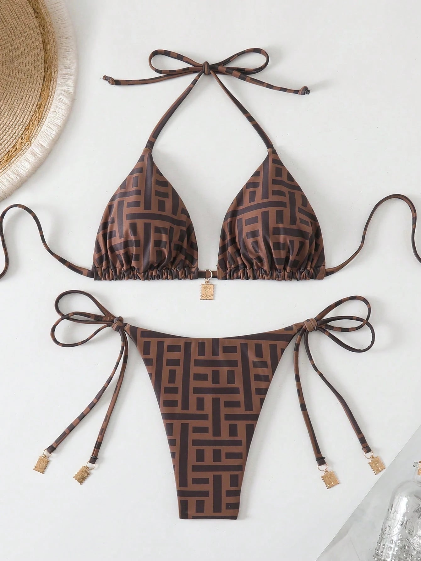 Swim Chiccia Springbreak Women Summer Random Floral Printed Metal Decor Vintage 2pcs Spaghetti Strap Bikini - image 10
