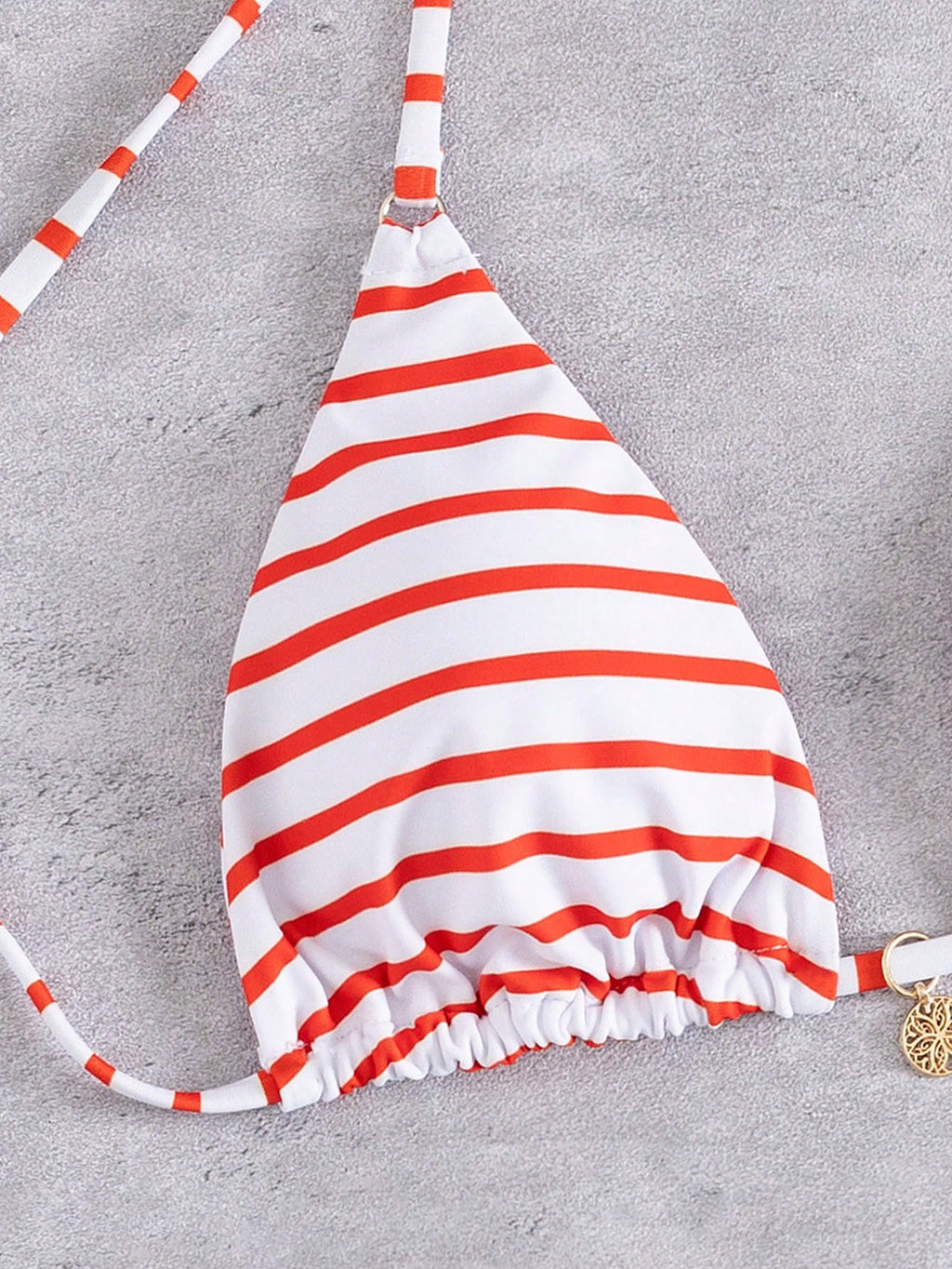 New Striped Triangle Bikini Set With Metal Pendant Decor, Spaghetti Strap Backless Party Beach Swimwear For - image 20