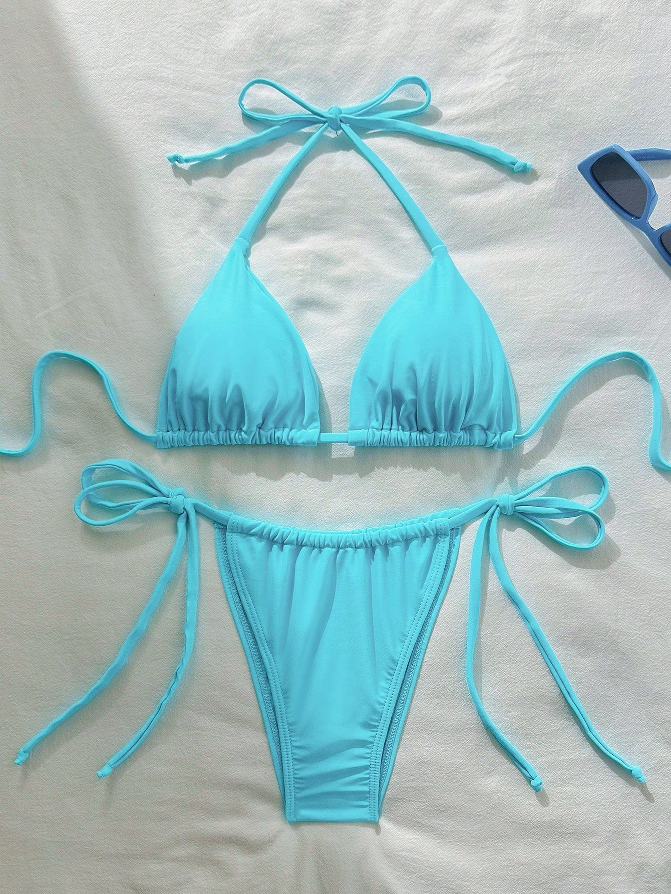 Women's Sexy Solid Color Halter Bikini Swimwear Set For Beach Vacation, Solid Co