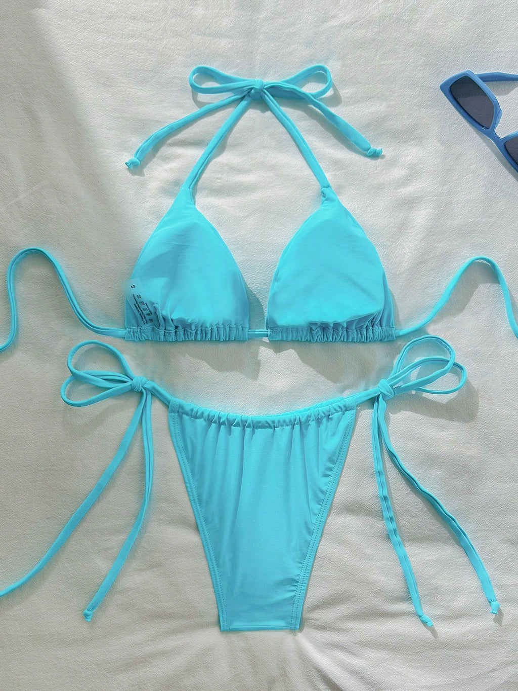 Women's Sexy Solid Color Halter Bikini Swimwear Set For Beach Vacation, Solid Co