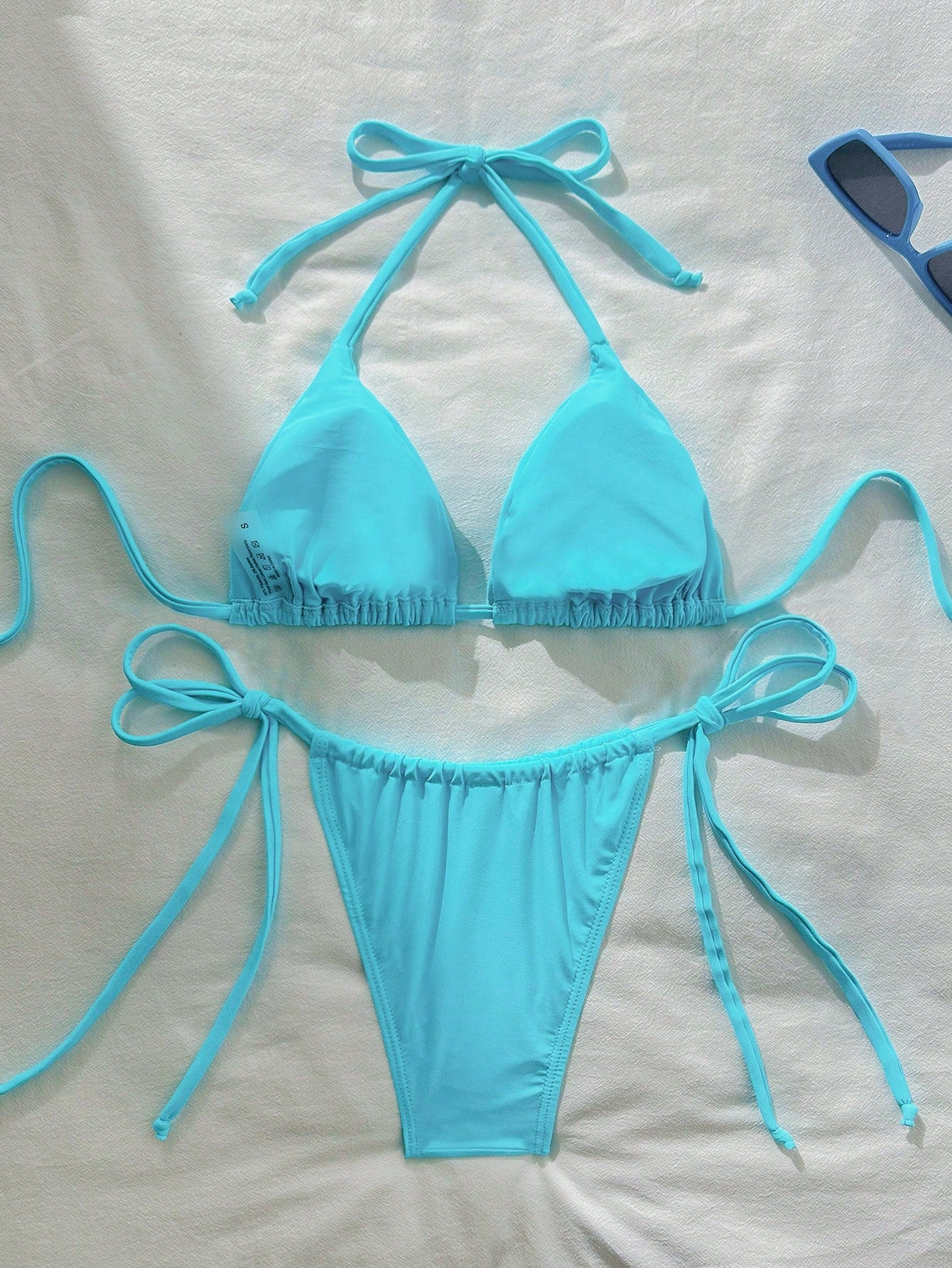Women's Sexy Solid Color Halter Bikini Swimwear Set For Beach Vacation, Solid Co