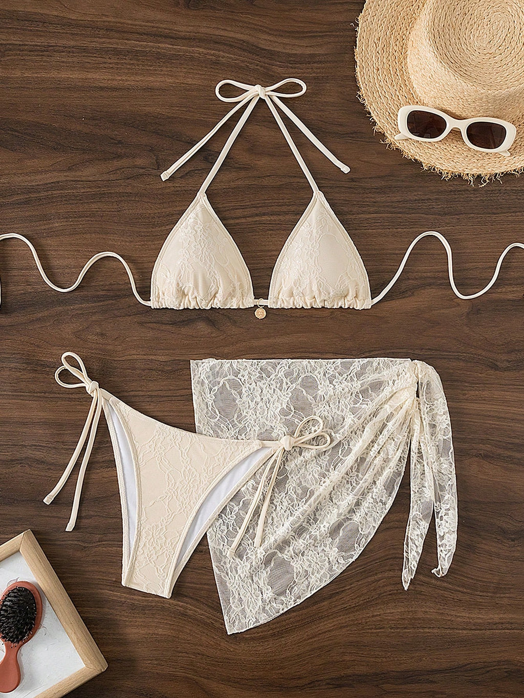 Swim Mod Springbreak Women's 3-Piece Set: Lace-Up Halter Sexy Bikini