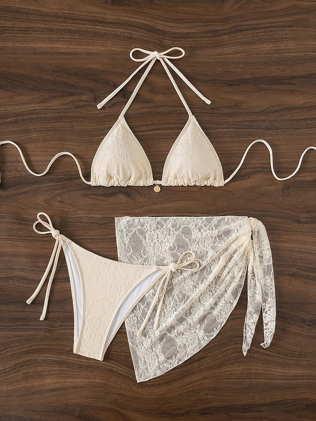 Swim Mod Springbreak Women's 3-Piece Set: Lace-Up Halter Sexy Bikini