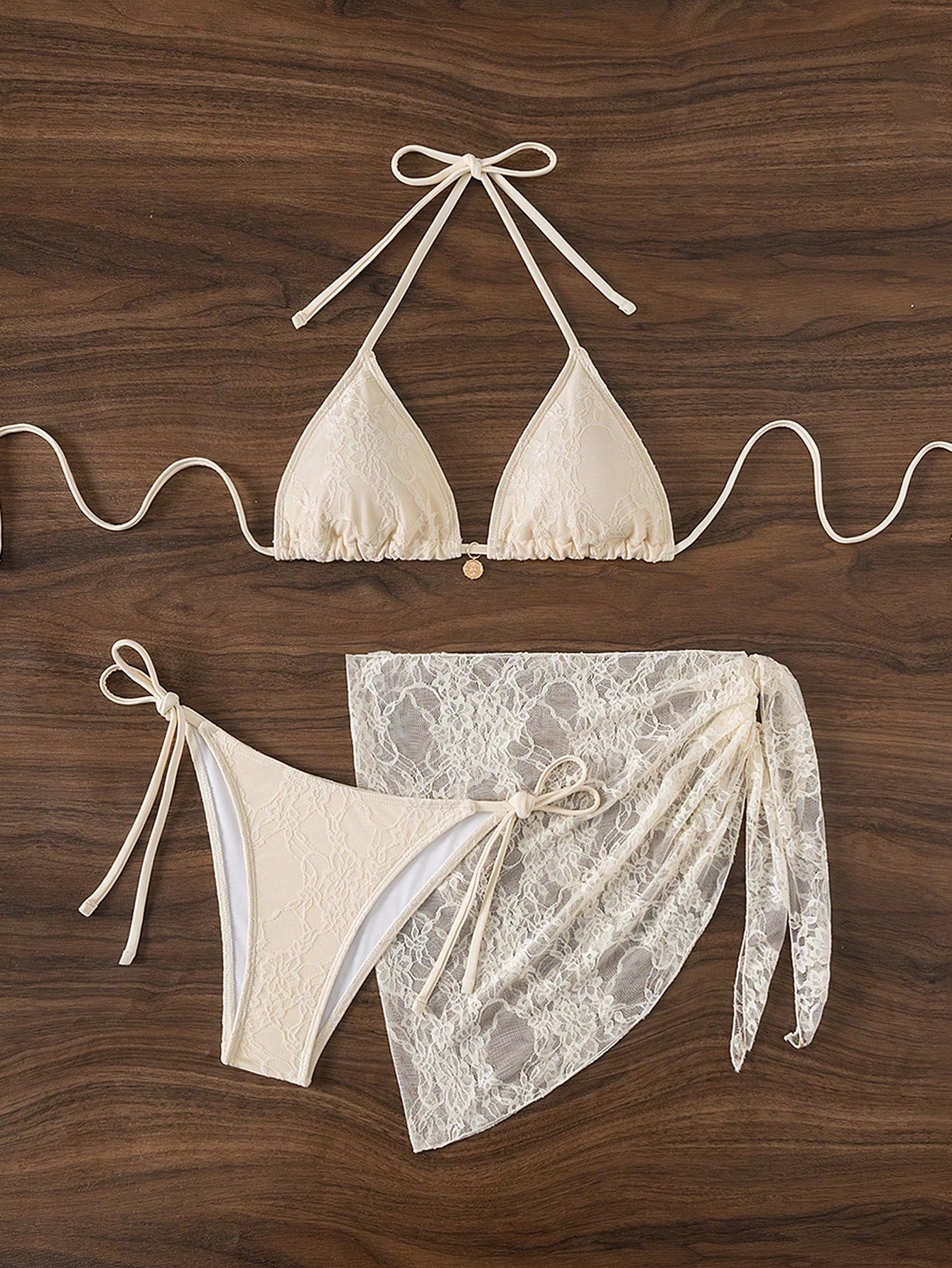 Swim Mod Springbreak Women's 3-Piece Set: Lace-Up Halter Sexy Bikini