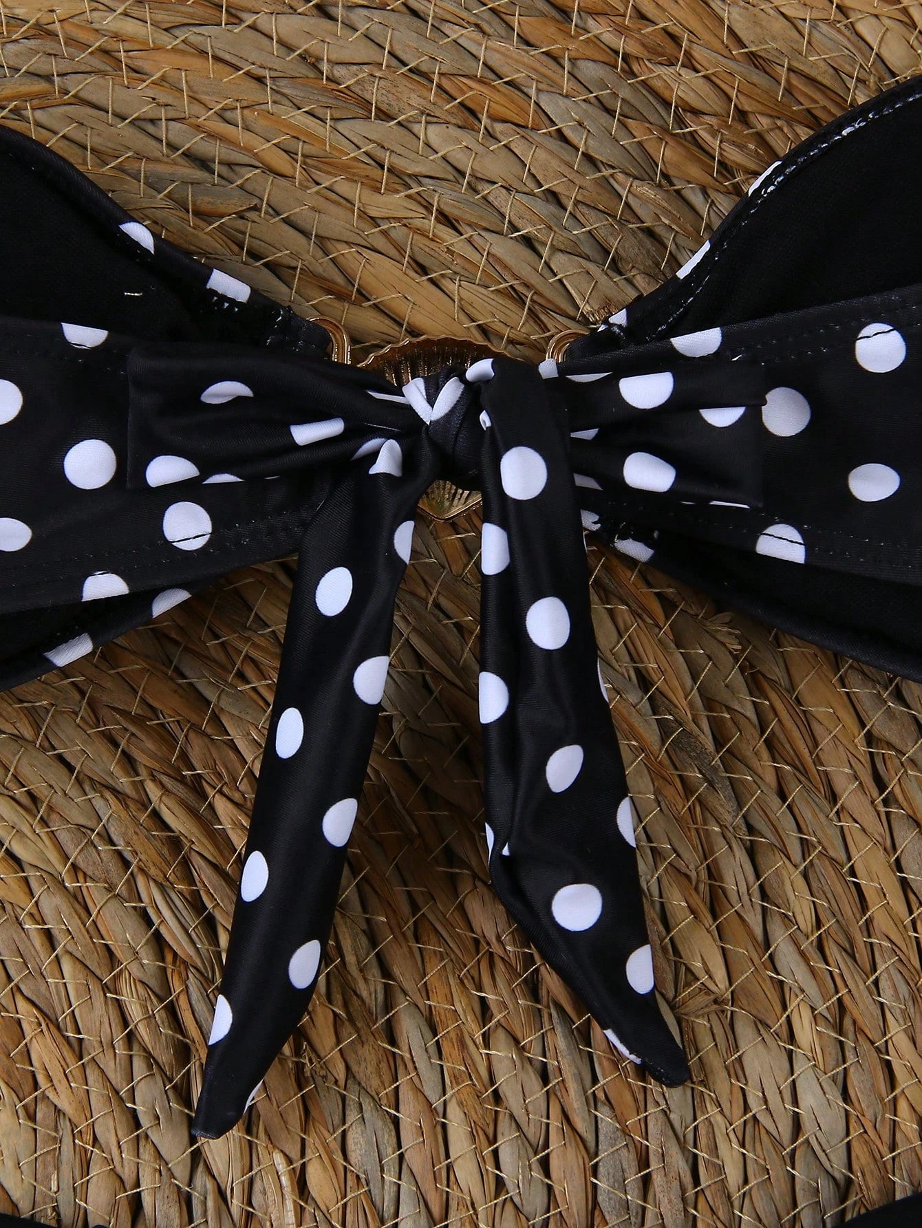 3pcs Women's Sexy Polka Dot Print Black And White Bikini Swimsuit