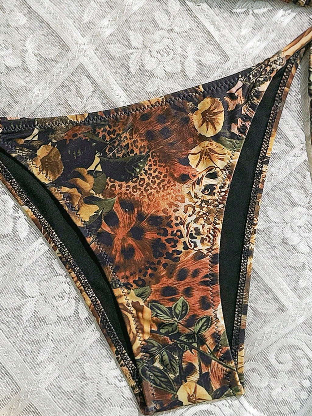Swim Vcay 2pcs/Set Summer Floral Print Halter Neck Triangle Top &