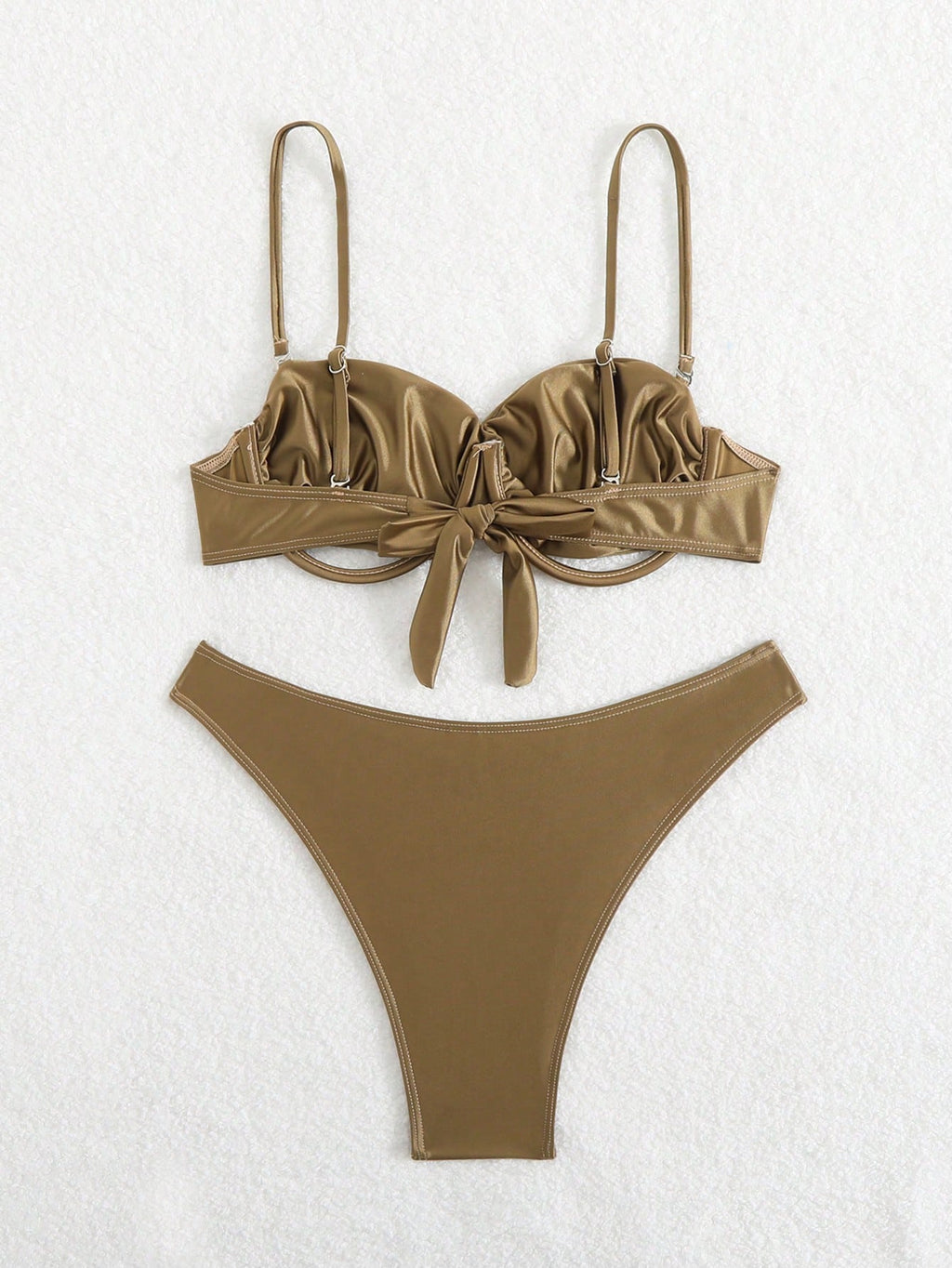 Swim SXY New Style Spaghetti Strap Hollow-Out Wire Decorated Backless Sexy Glossy Red Ladies Swimwear Set For - image 2