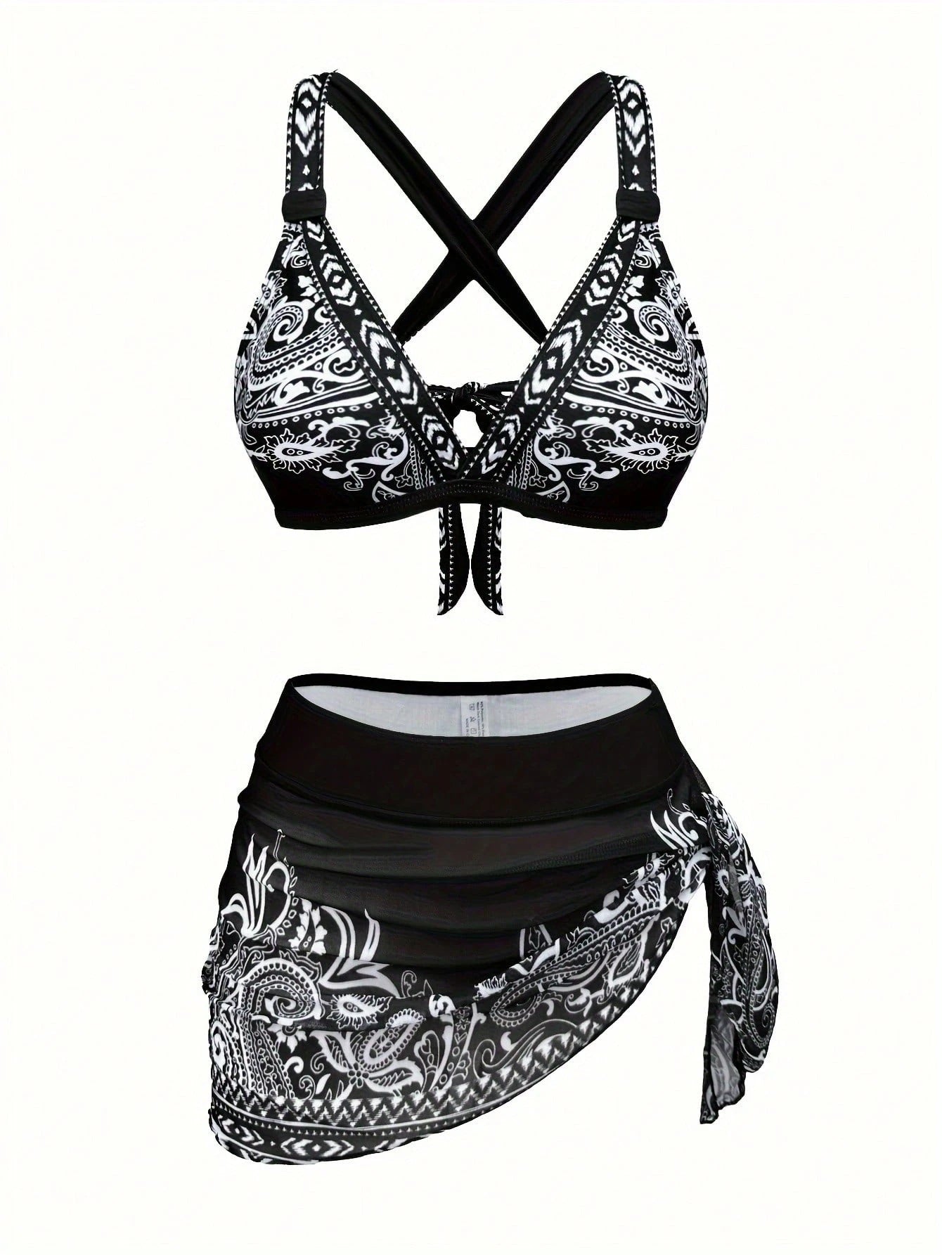 1 Set Women's 3-Piece Bikini Swimwear With Skirt, Sheer Wrap Skirt,