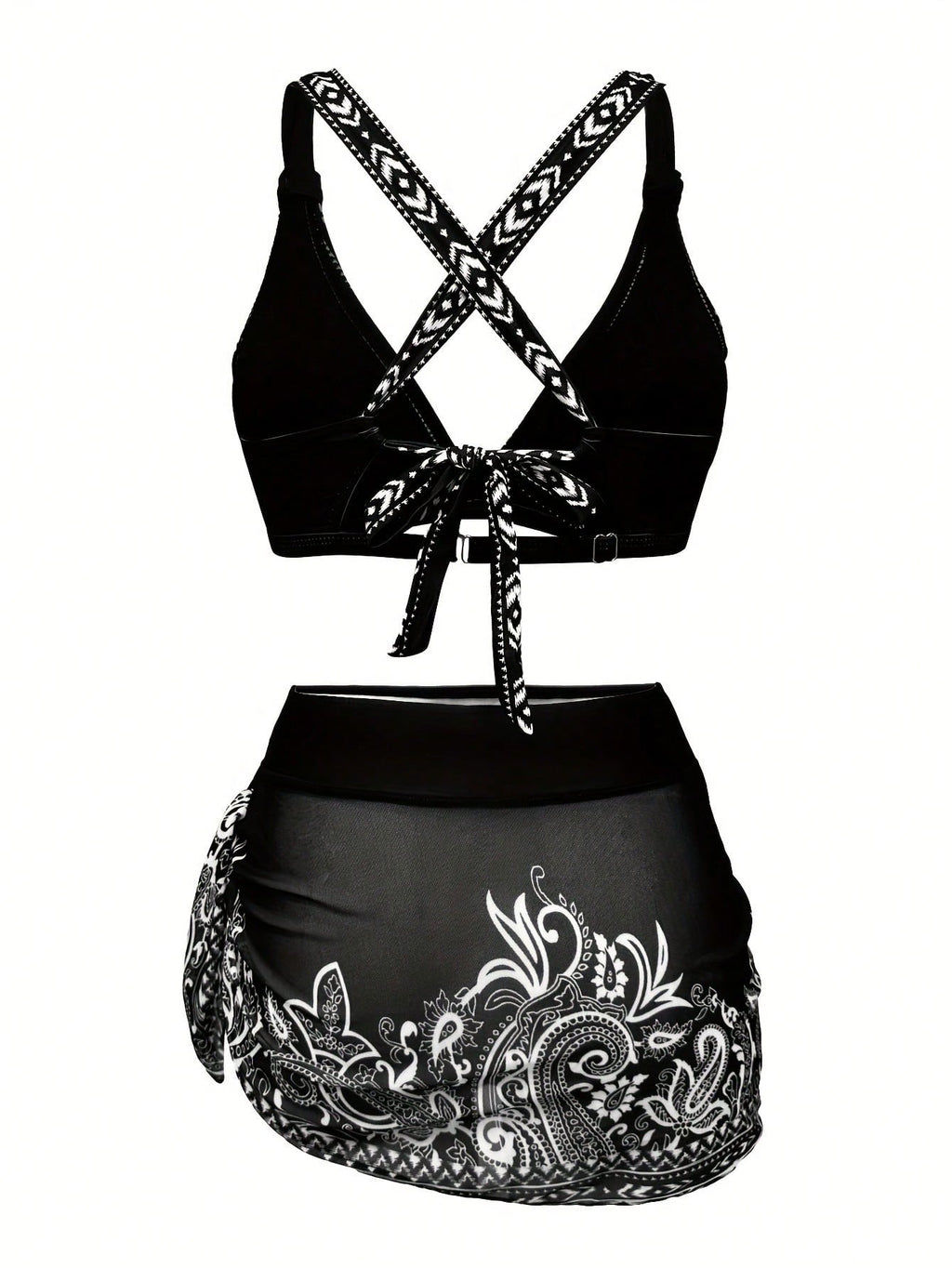 1 Set Women's 3-Piece Bikini Swimwear With Skirt, Sheer Wrap Skirt,