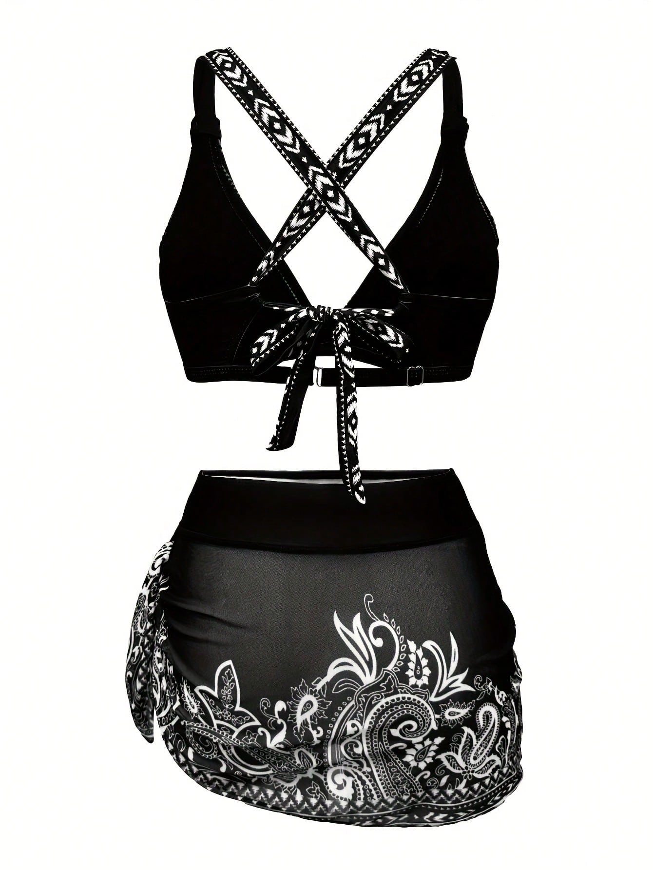 1 Set Women's 3-Piece Bikini Swimwear With Skirt, Sheer Wrap Skirt,