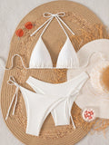 Elavelle 3pcs/Set Women Solid Color Halter Neck Bikini Set For Summer